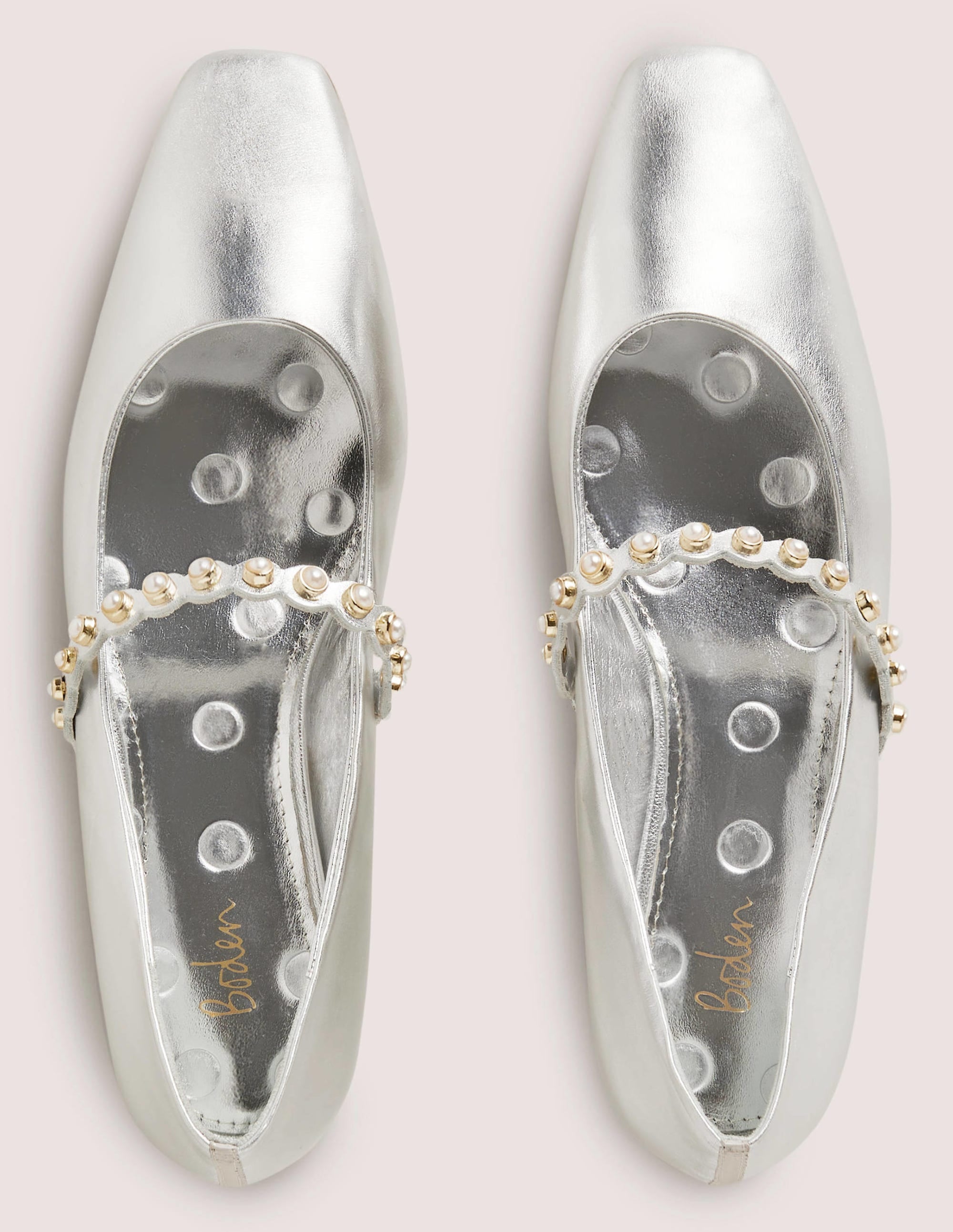 Ballerinas mit Perlenriemen-Silber-Metallic - Image 4