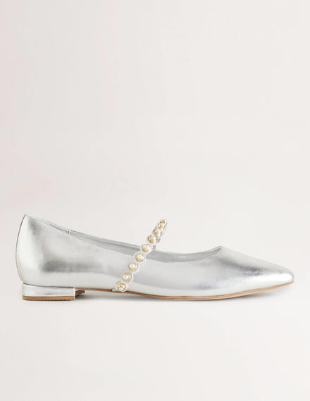 Ballerinas mit Perlenriemen-Silber-Metallic