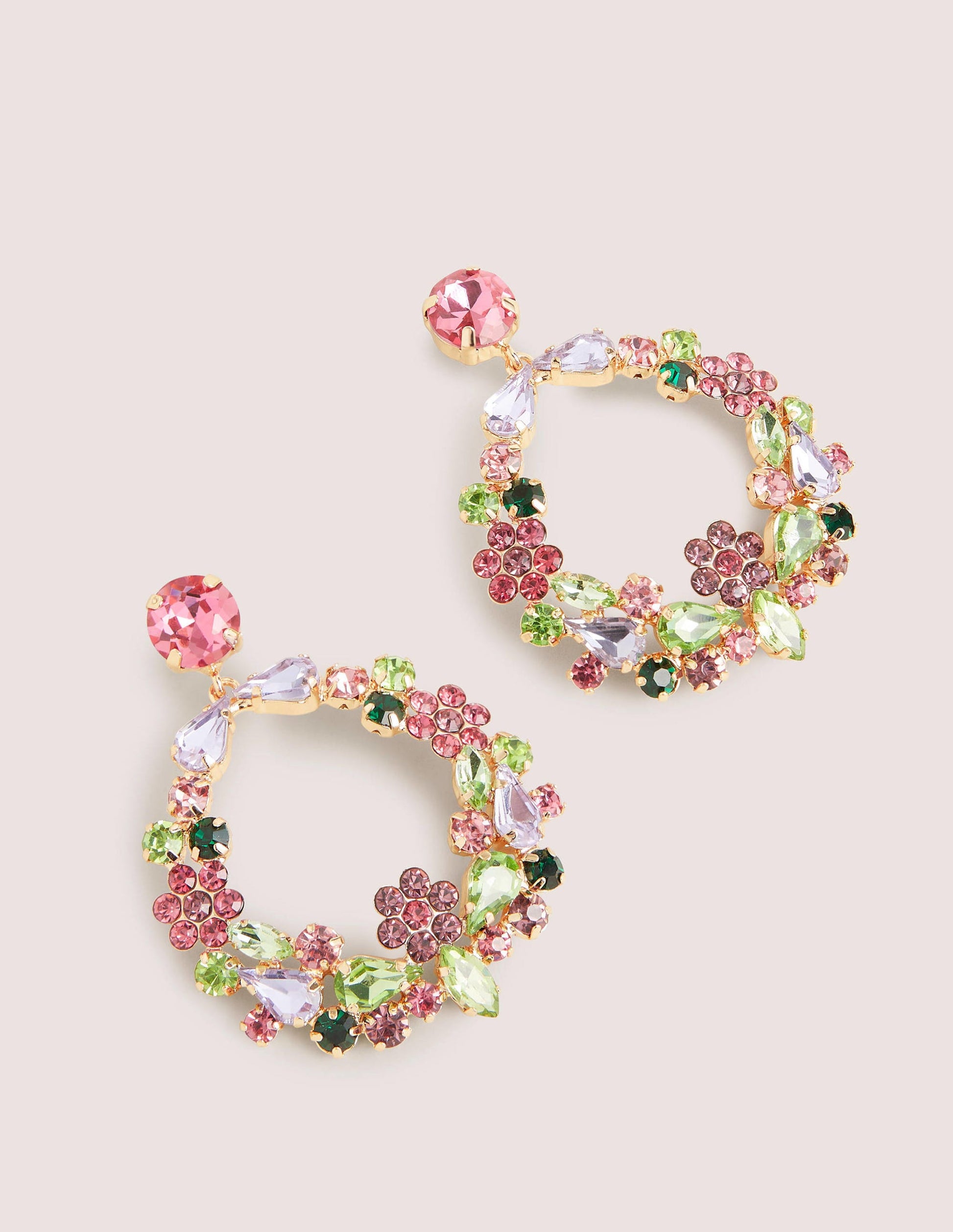Ohrringe mit angeordneten Schmucksteinen-Rosa/Grün-2