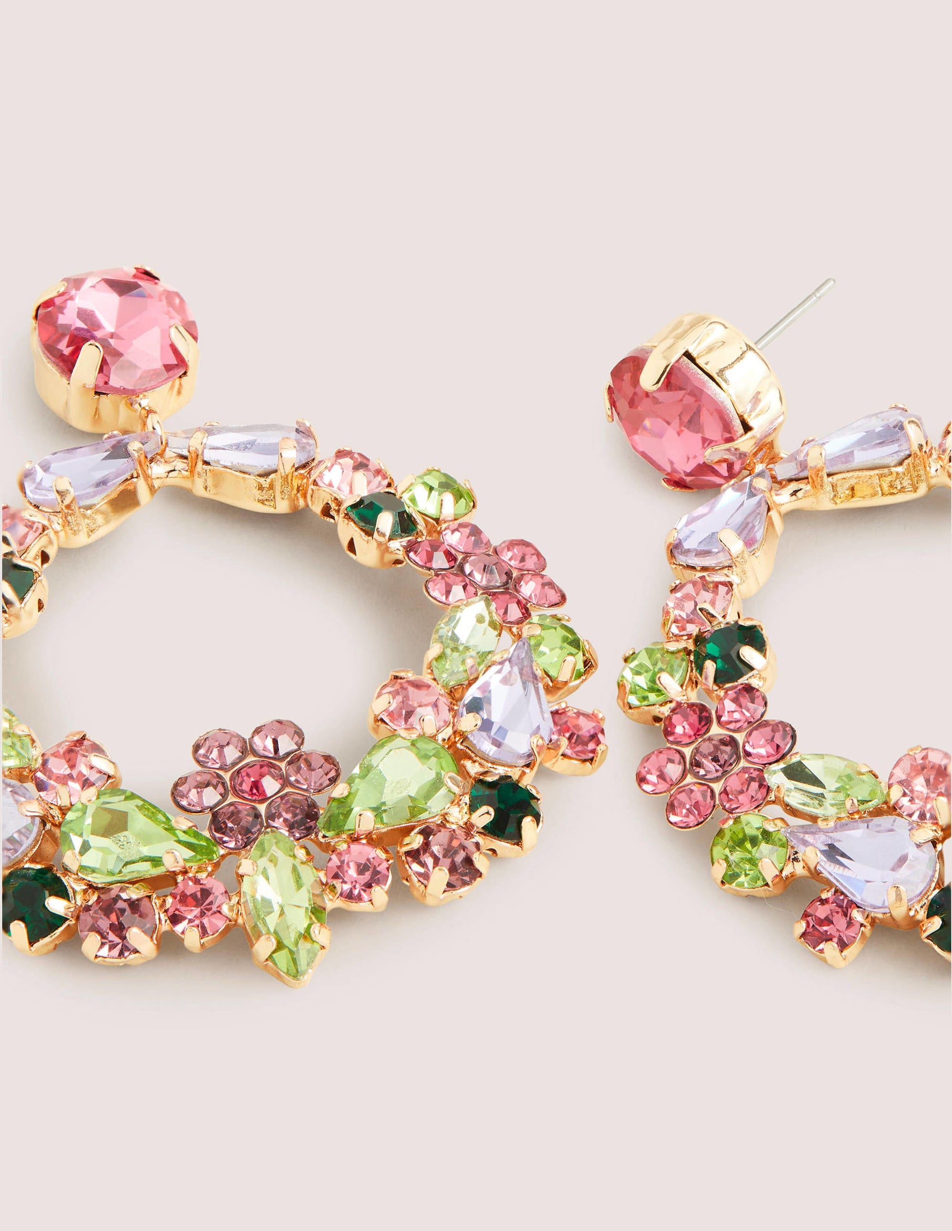 Ohrringe mit angeordneten Schmucksteinen-Rosa/Grün-3