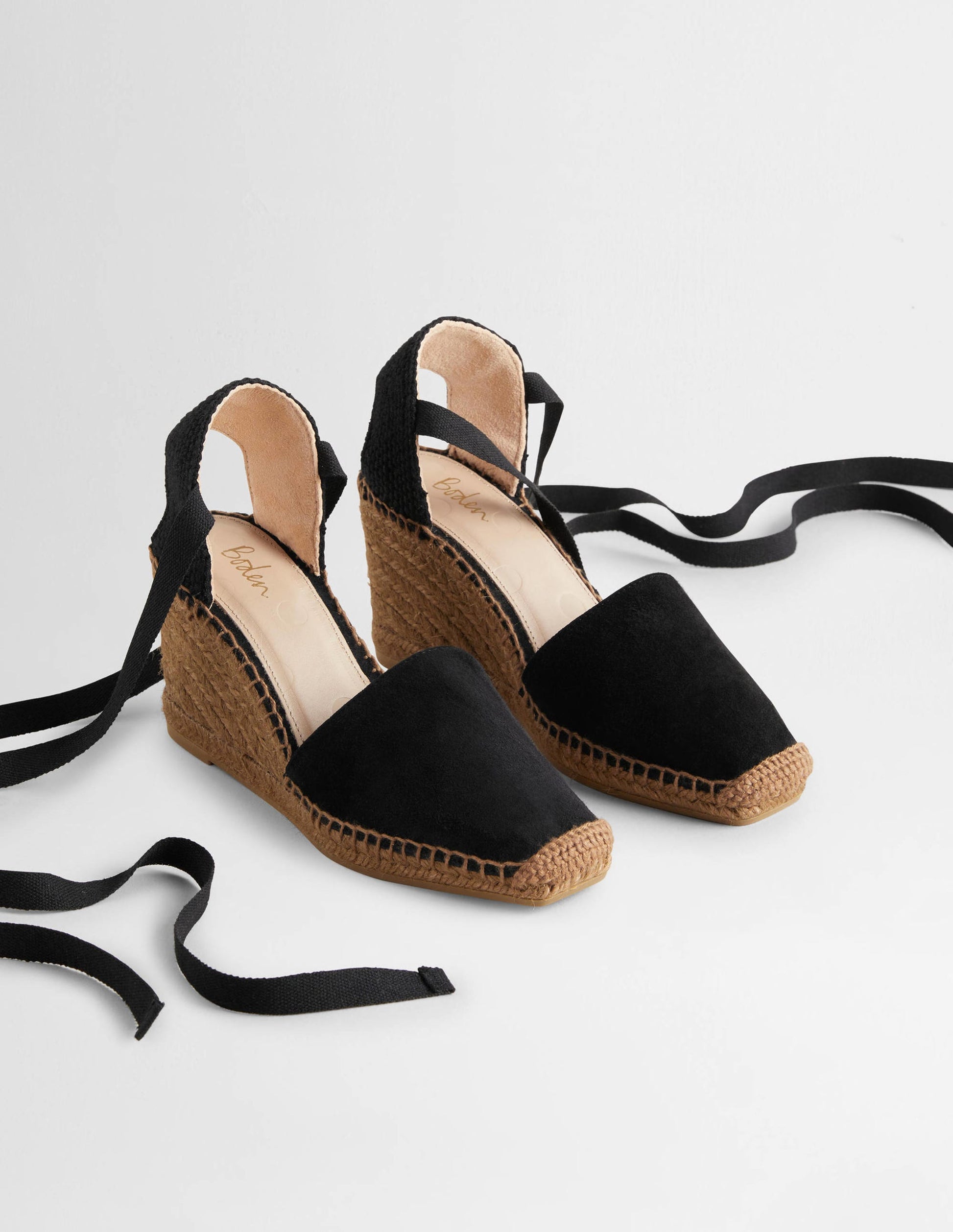 Compensées façon espadrilles à bout carré-Noir-2