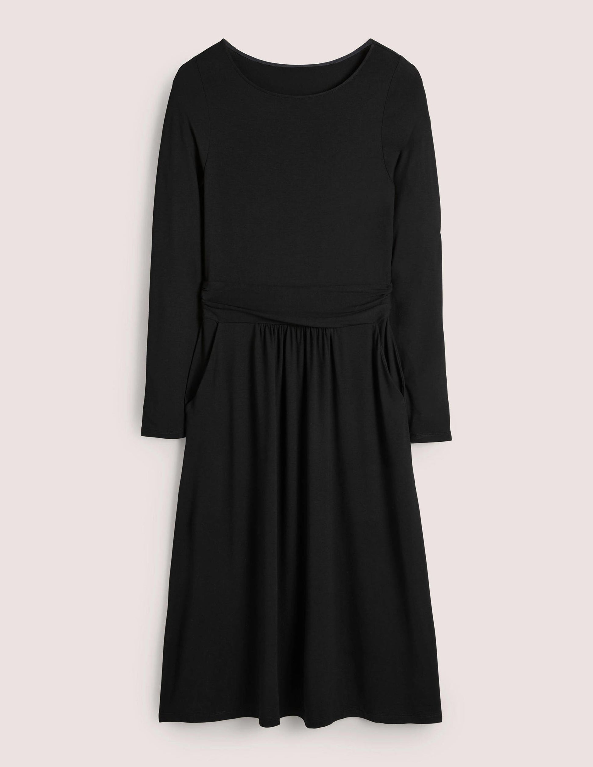 Puff Sleeve Jersey Midi Dress-Black-6