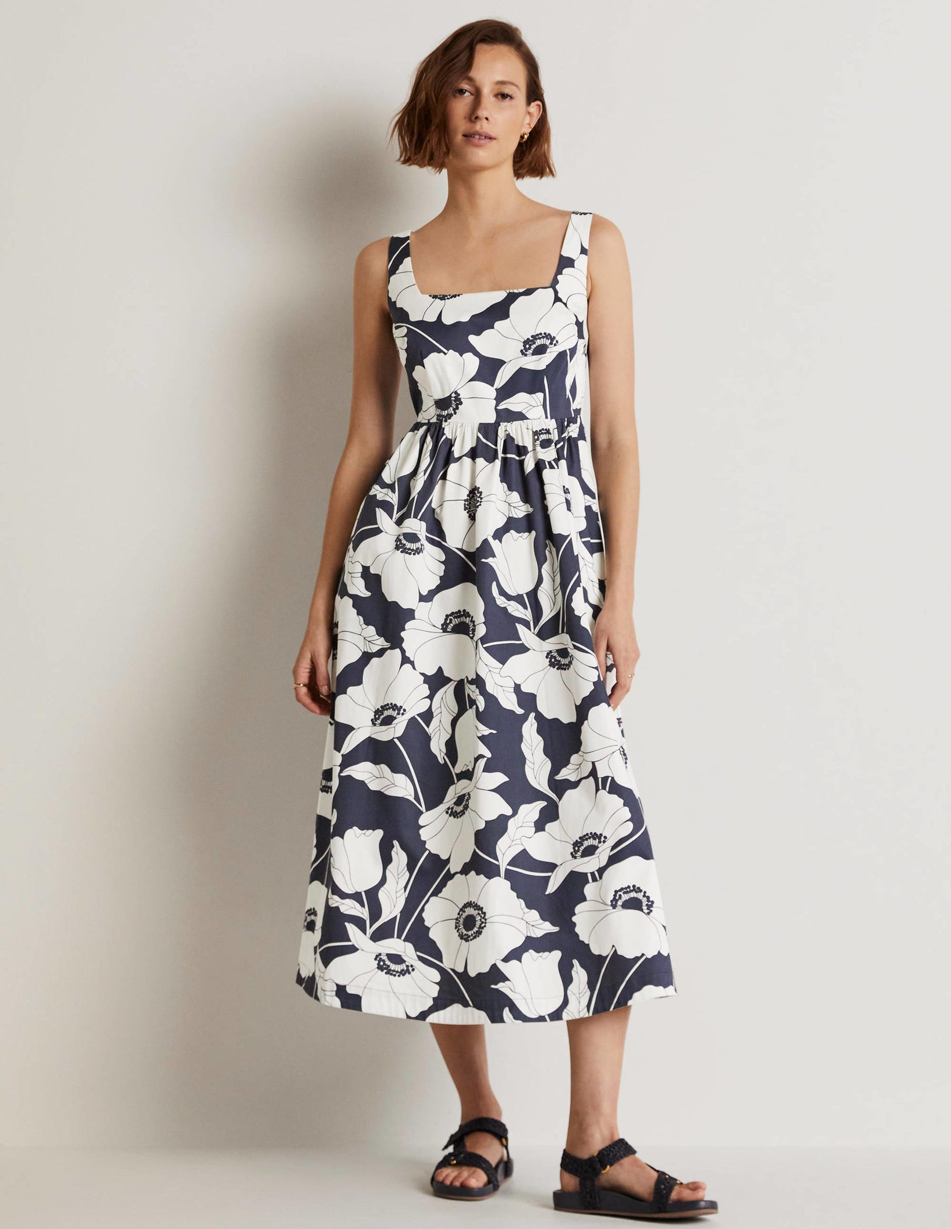 Robe midi Violet à col carré-Bleu marine, motif Elegant Vine-9