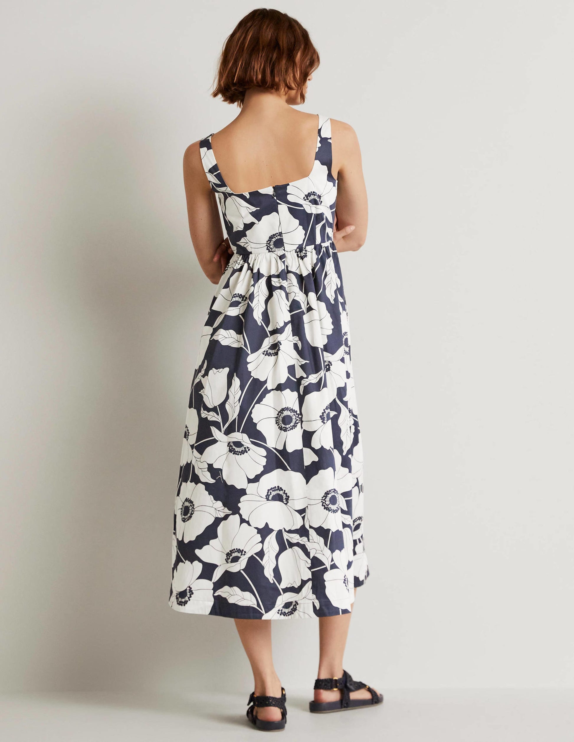Robe midi Violet à col carré-Bleu marine, motif Elegant Vine-3