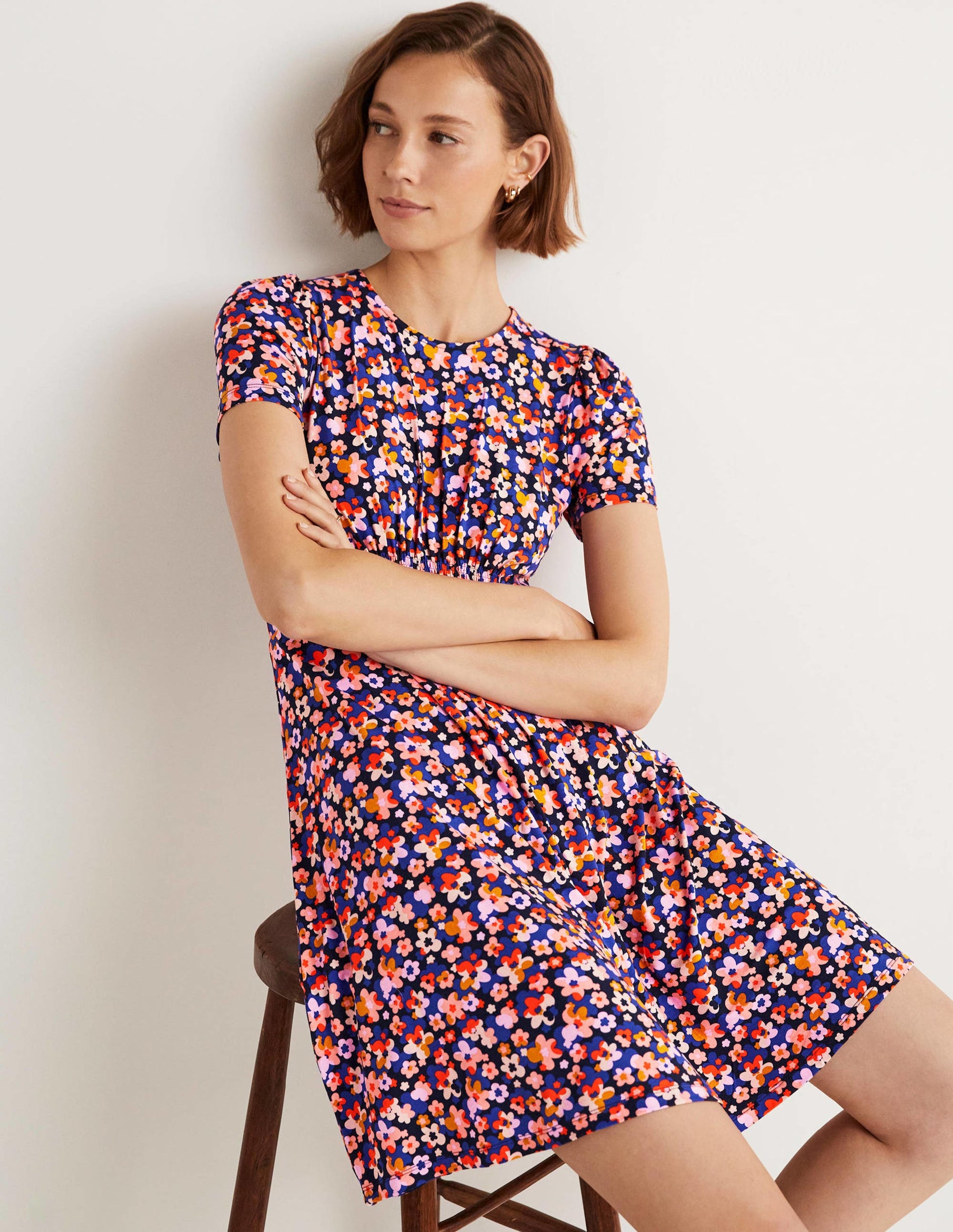 Jerseykleid mit Rundhalsausschnitt-Französisches Navy, Abstraktes Muster-4