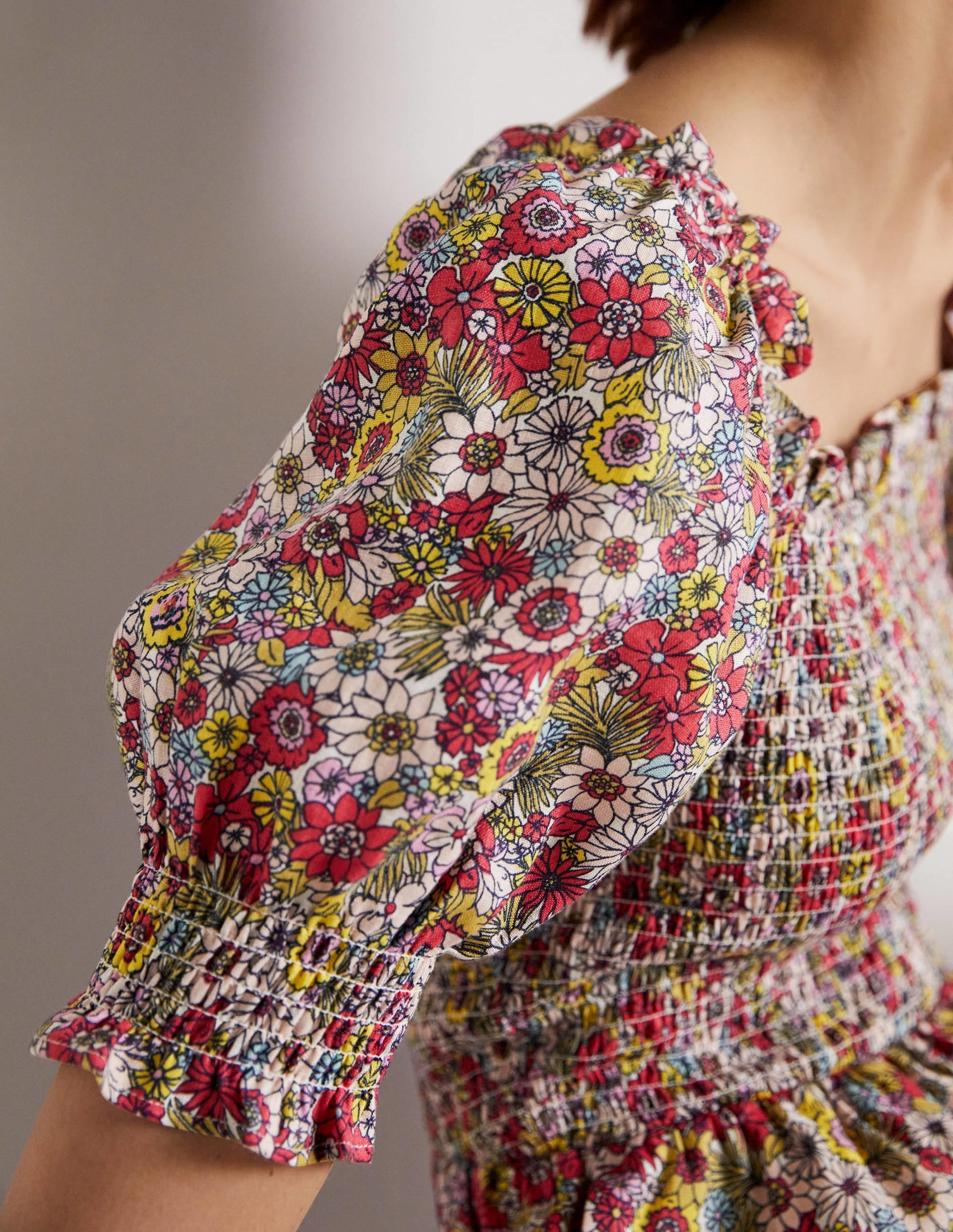 Combishort avec corsage à smocks-Multi, motif Bloom Garden - Image 7