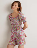 Combishort avec corsage à smocks-Multi, motif Bloom Garden
