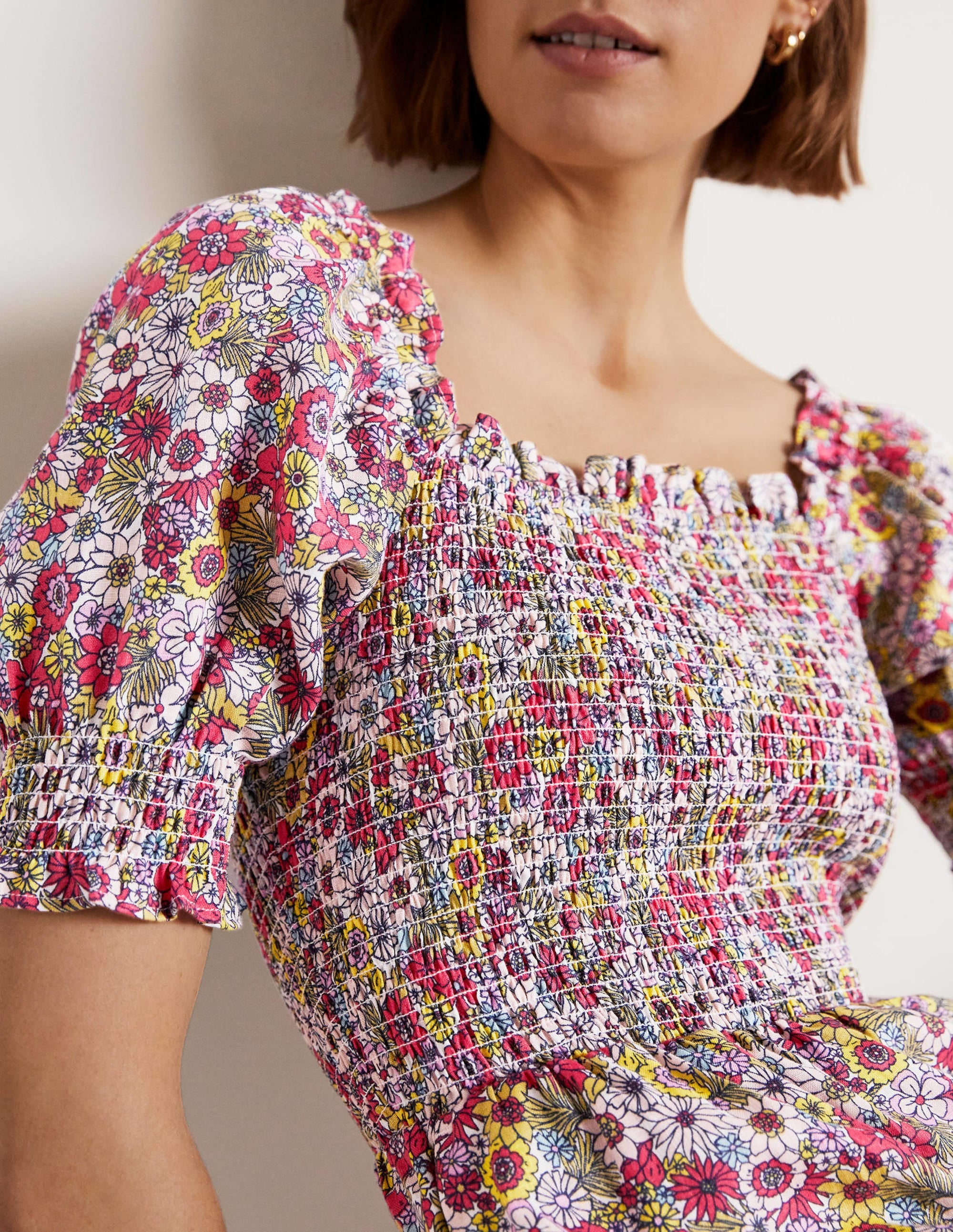 Combishort avec corsage à smocks-Multi, motif Bloom Garden - Image 4