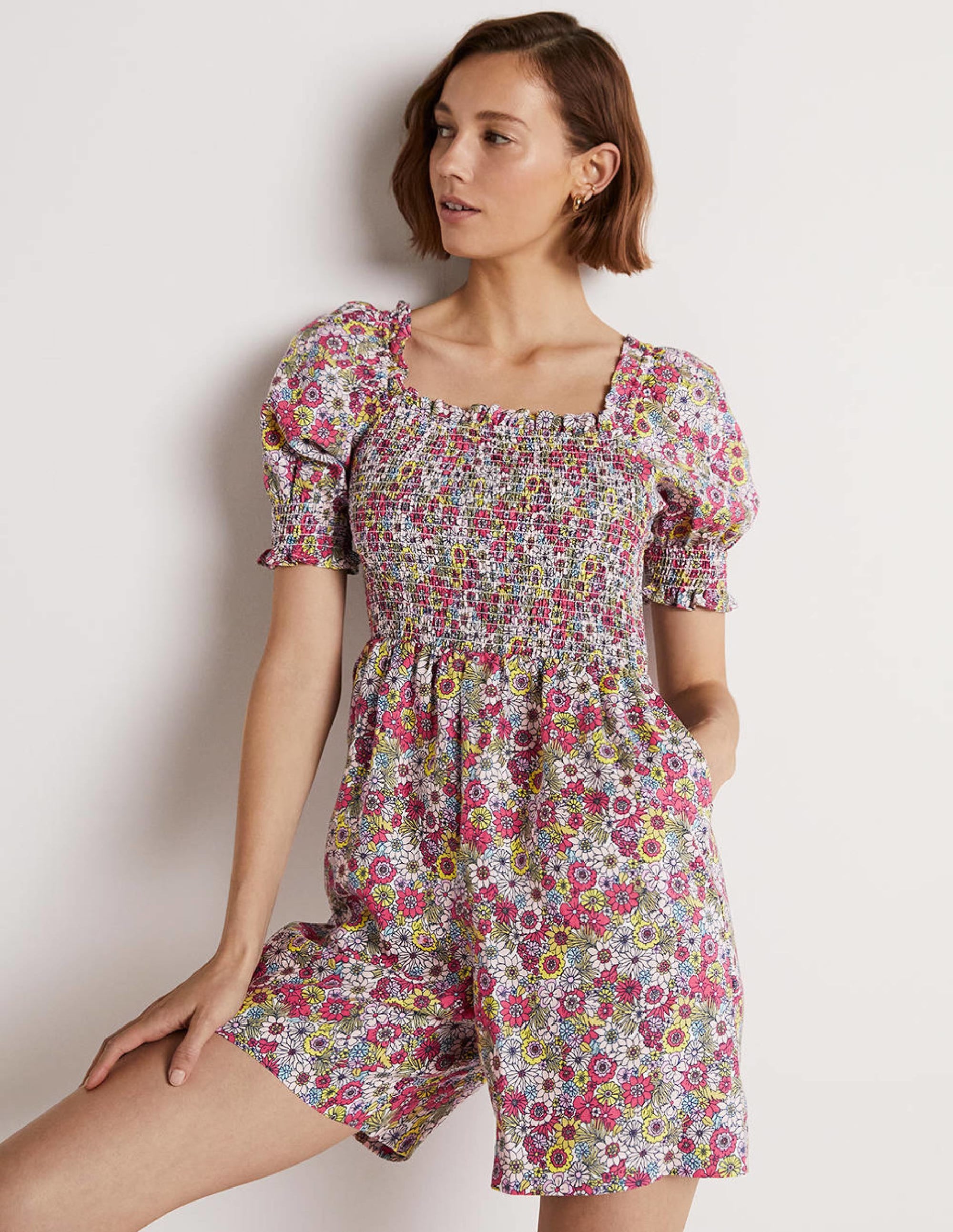Combishort avec corsage à smocks-Multi, motif Bloom Garden - Image 5