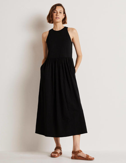 Ärmelloses Jersey-Midikleid-Schwarz