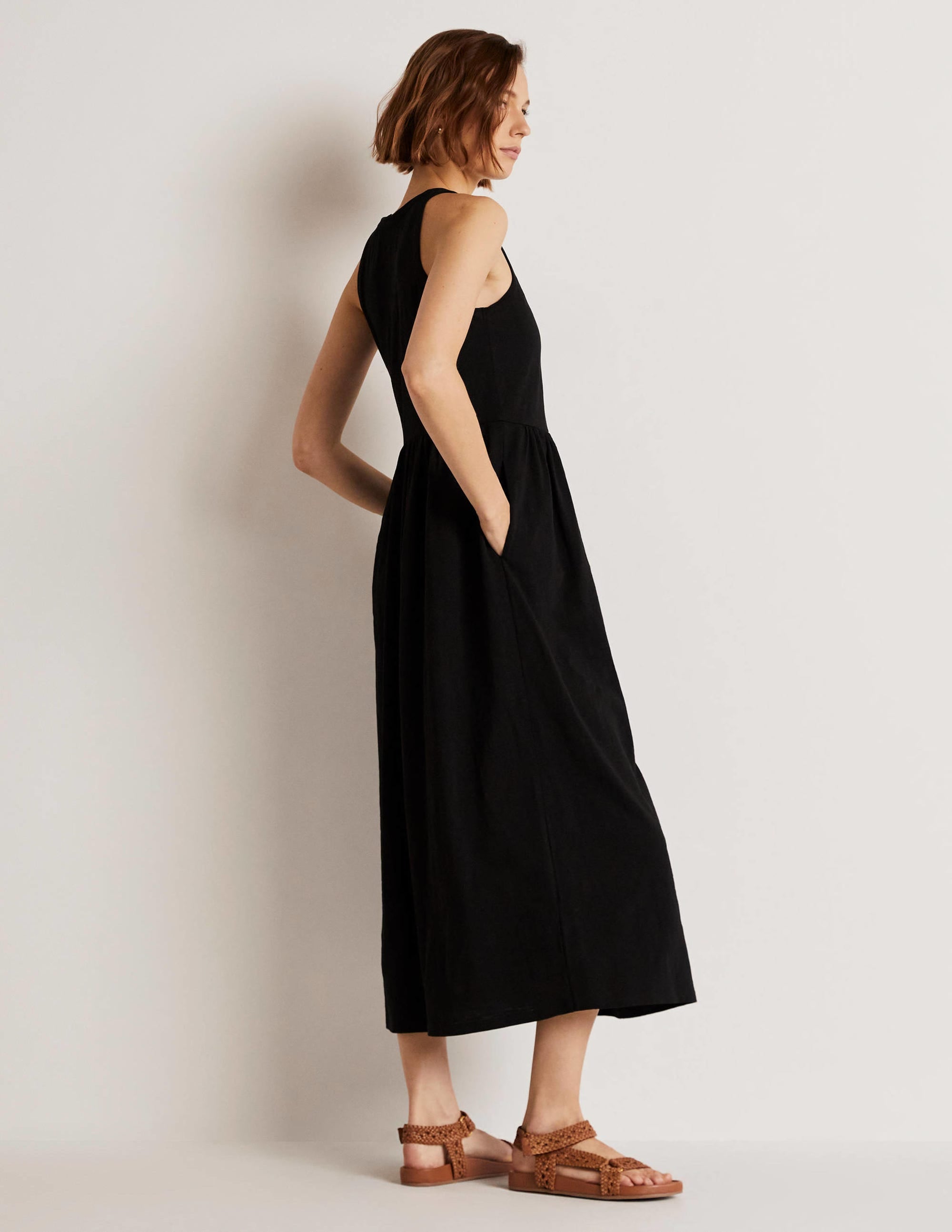 Robe midi sans manches en jersey-Noir - Image 4