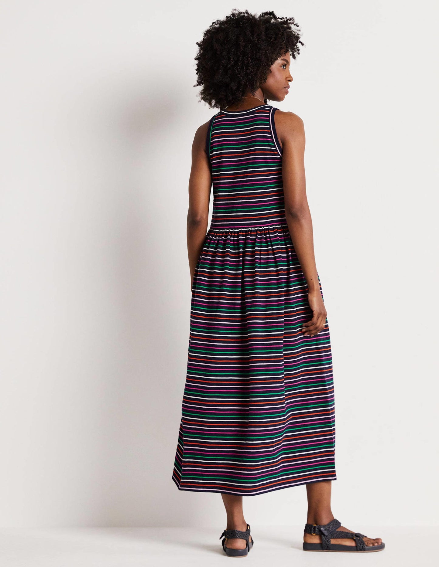 Ärmelloses Jersey-Midikleid-Navy/Bunt, Gestreift