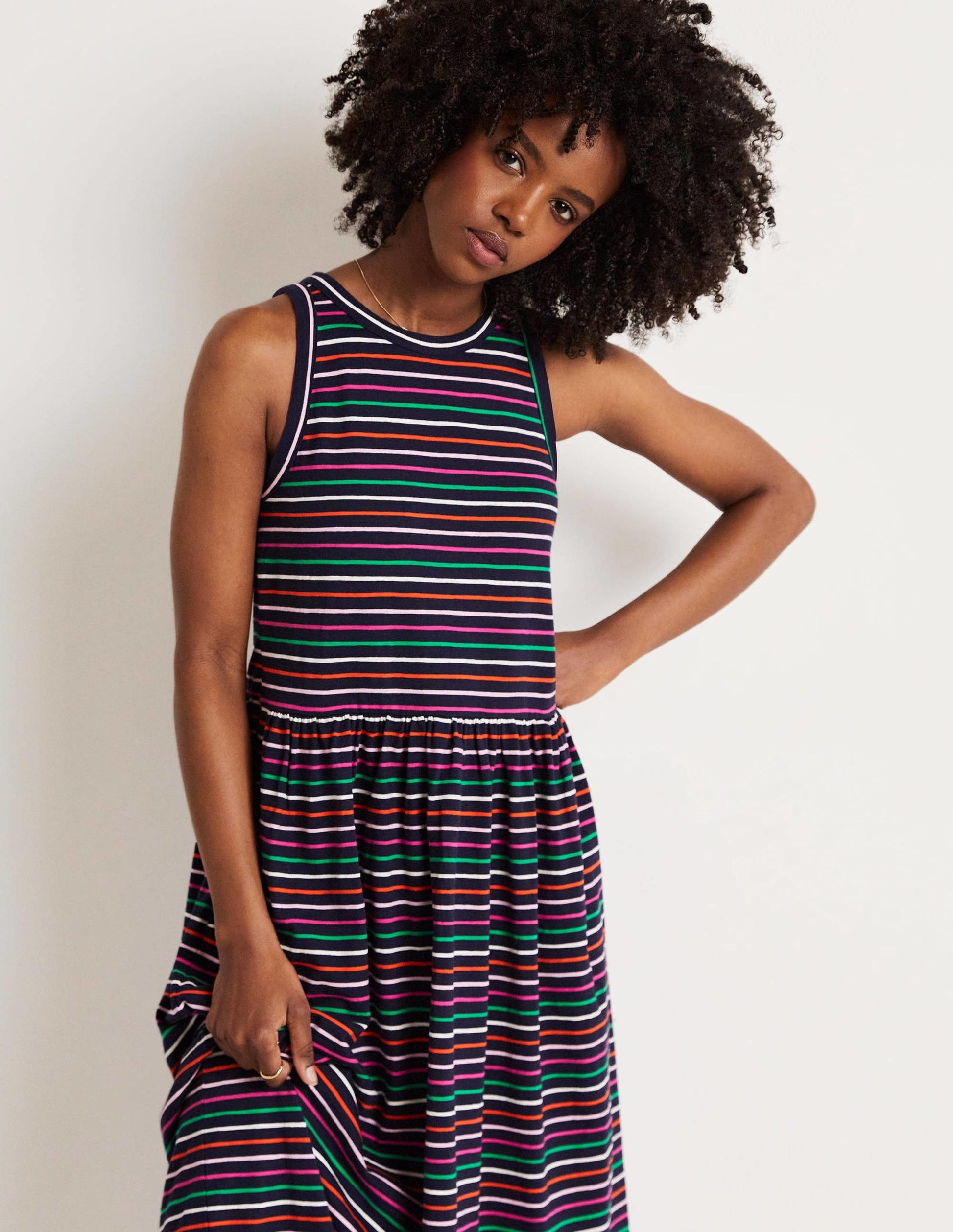 Ärmelloses Jersey-Midikleid-Navy/Bunt, Gestreift-5
