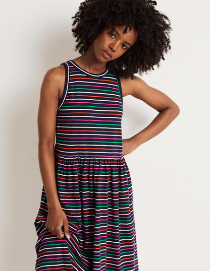 Ärmelloses Jersey-Midikleid-Navy/Bunt, Gestreift-5