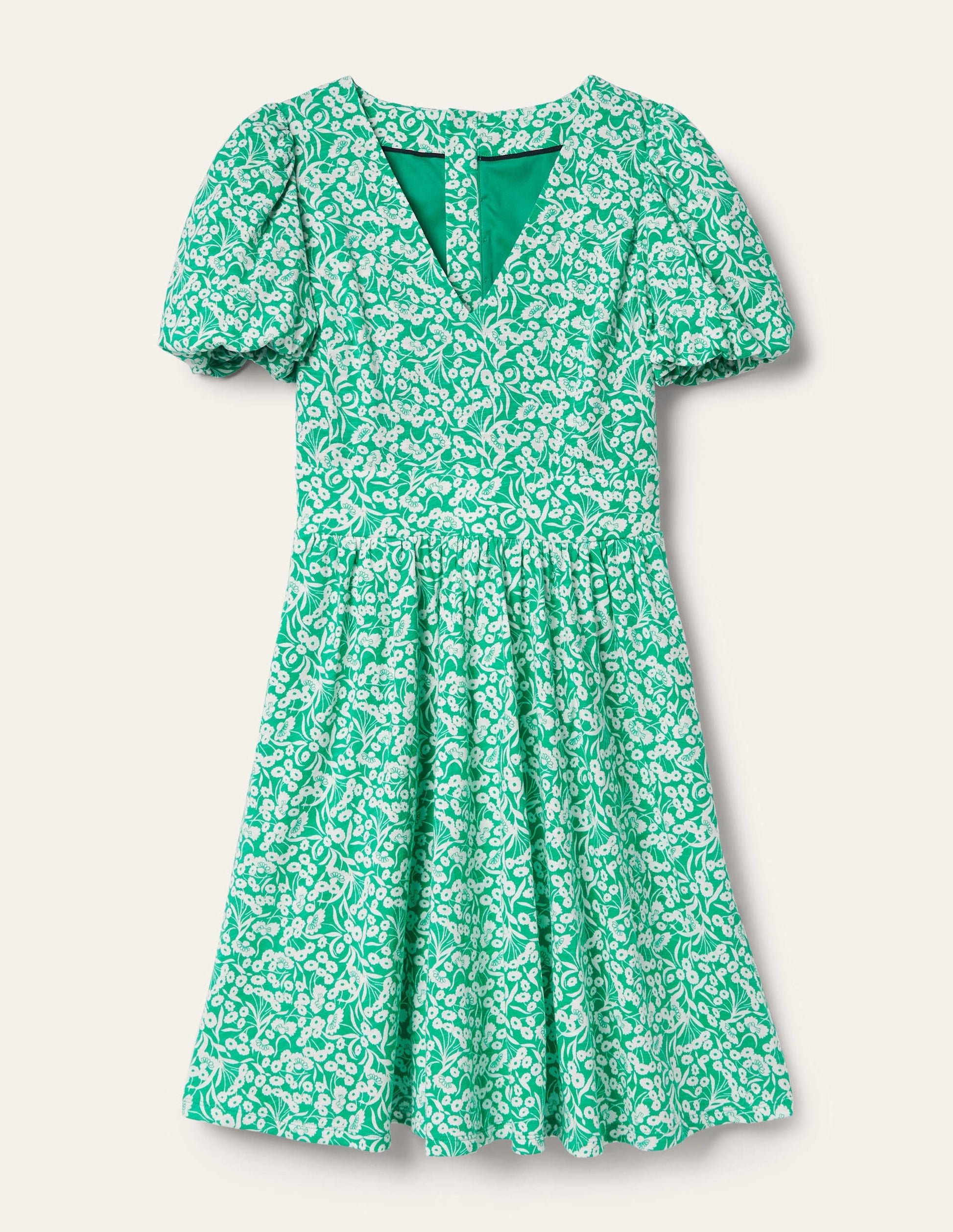 Jersey-Minikleid mit Rückendetail-Smaragdgrün, Knospenmuster-12
