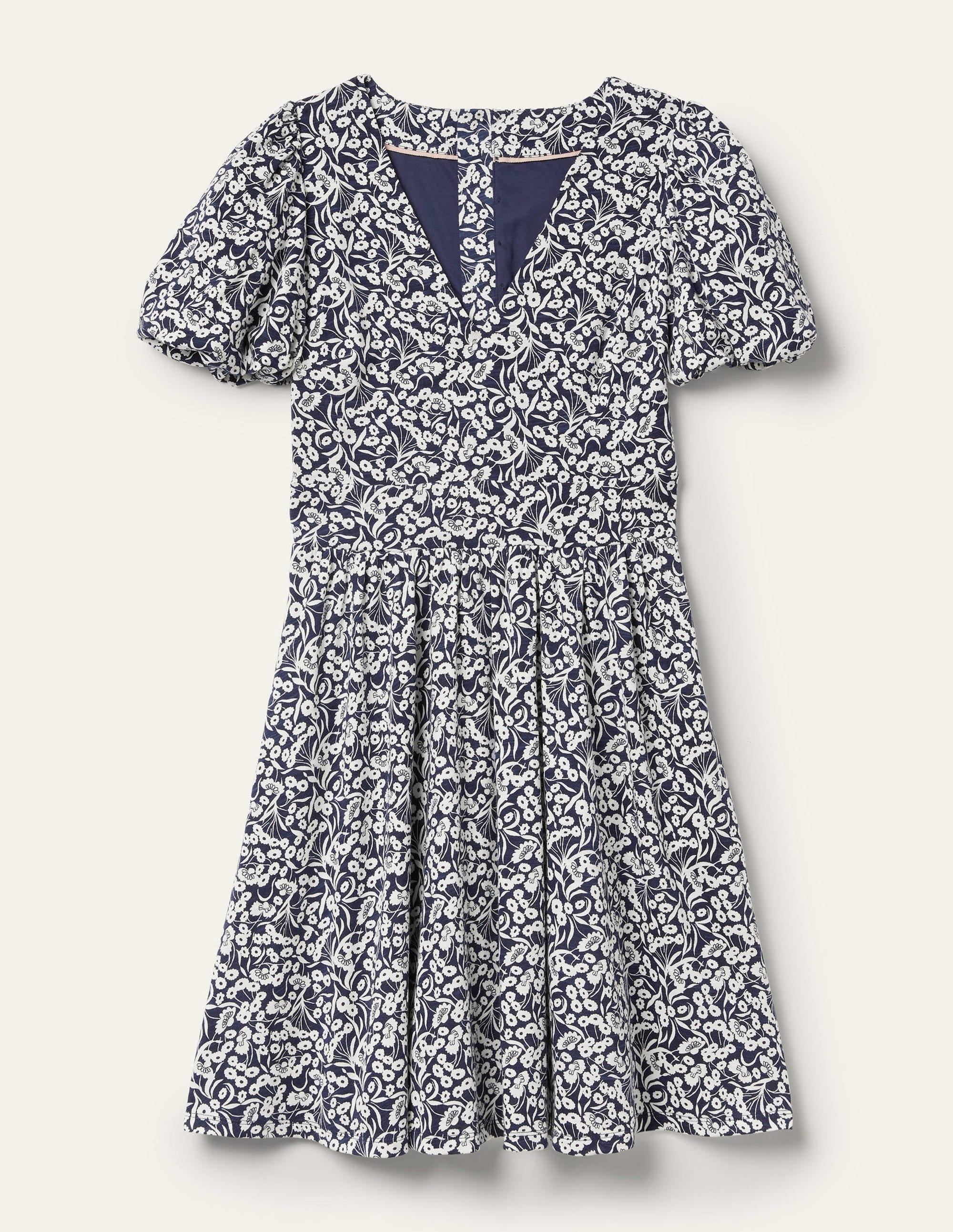 Jersey-Minikleid mit Rückendetail-Navy, Knospen - Image 9
