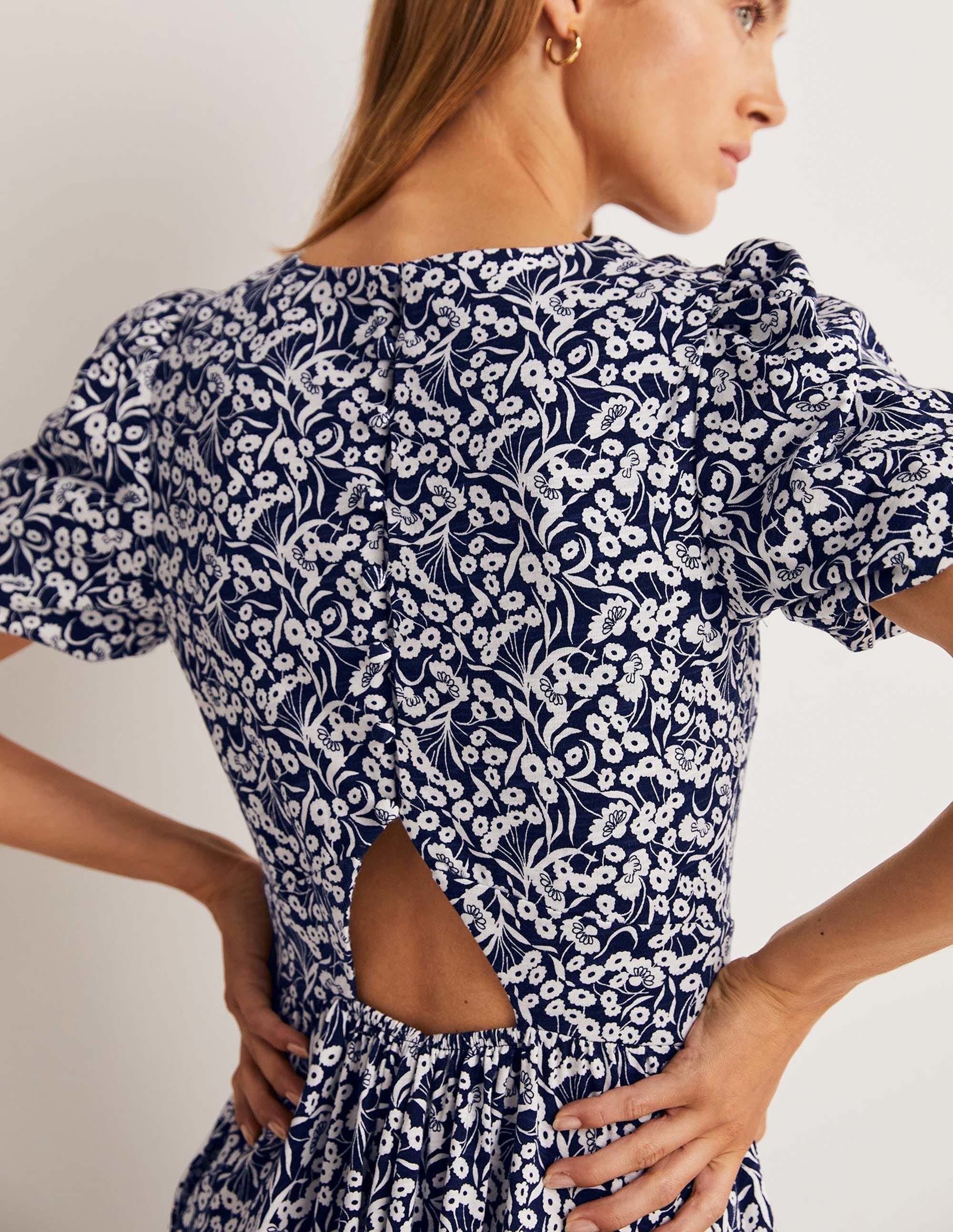 Jersey-Minikleid mit Rückendetail-Navy, Knospen - Image 2
