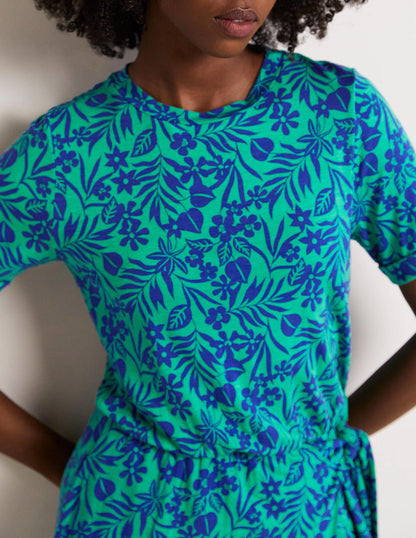Amanda Jersey-Midikleid-Smaragdgrün, Tropische Blätter-5