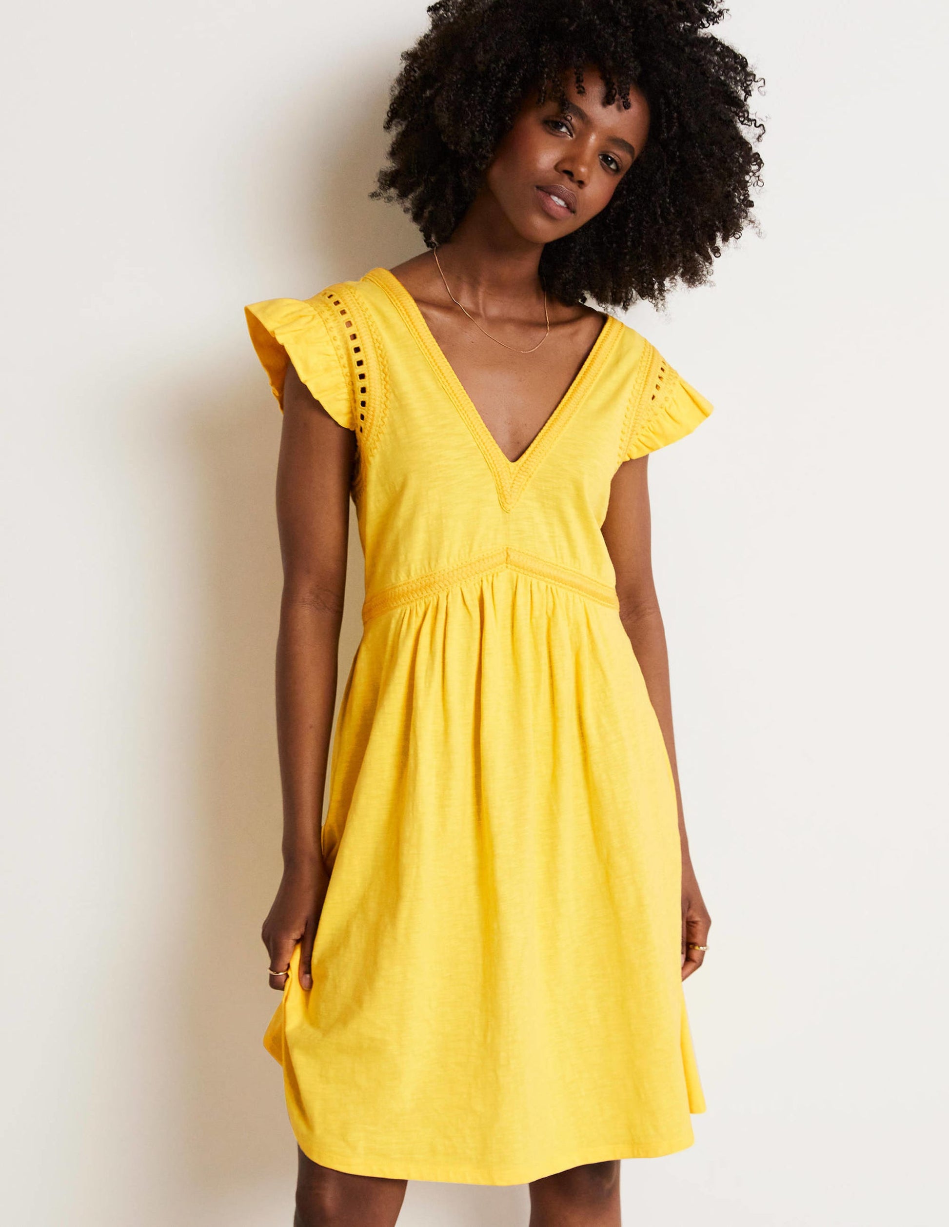 Jerseykleid mit Empire-Taille-Rauchgelb-6
