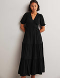 Tiered Jersey Maxi Tea Dress-Black