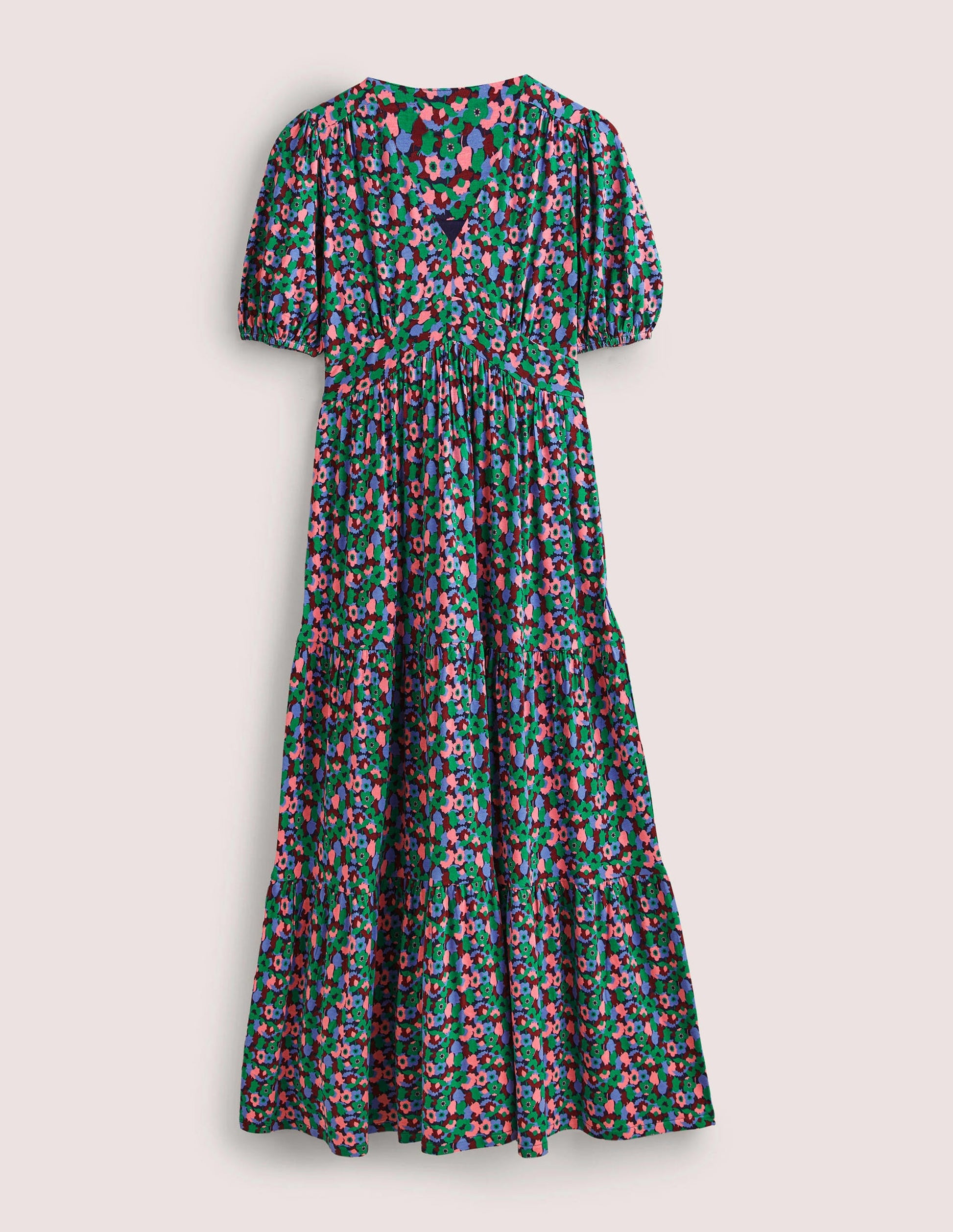 Tiered Jersey Maxi Tea Dress-Shady Glade, Tulip Cluster-5