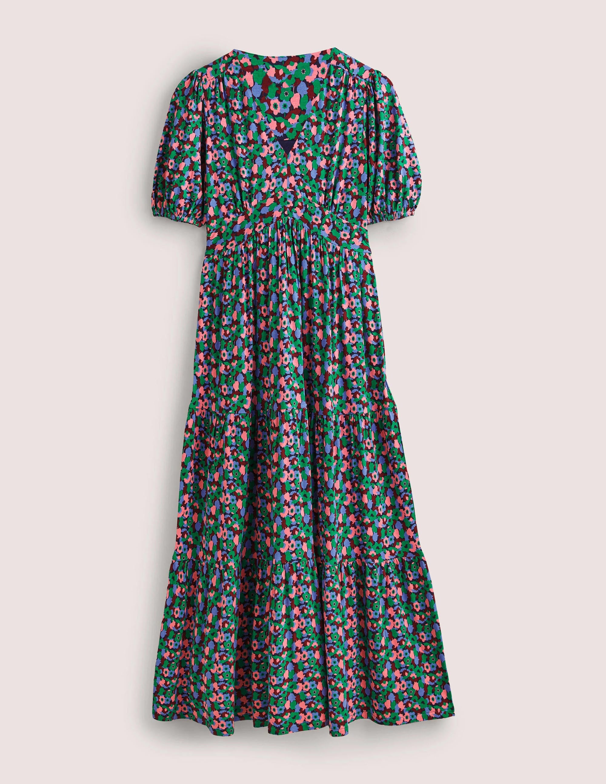 Tiered Jersey Maxi Tea Dress-Shady Glade, Tulip Cluster - Image 5