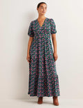 Tiered Jersey Maxi Tea Dress-Shady Glade, Tulip Cluster