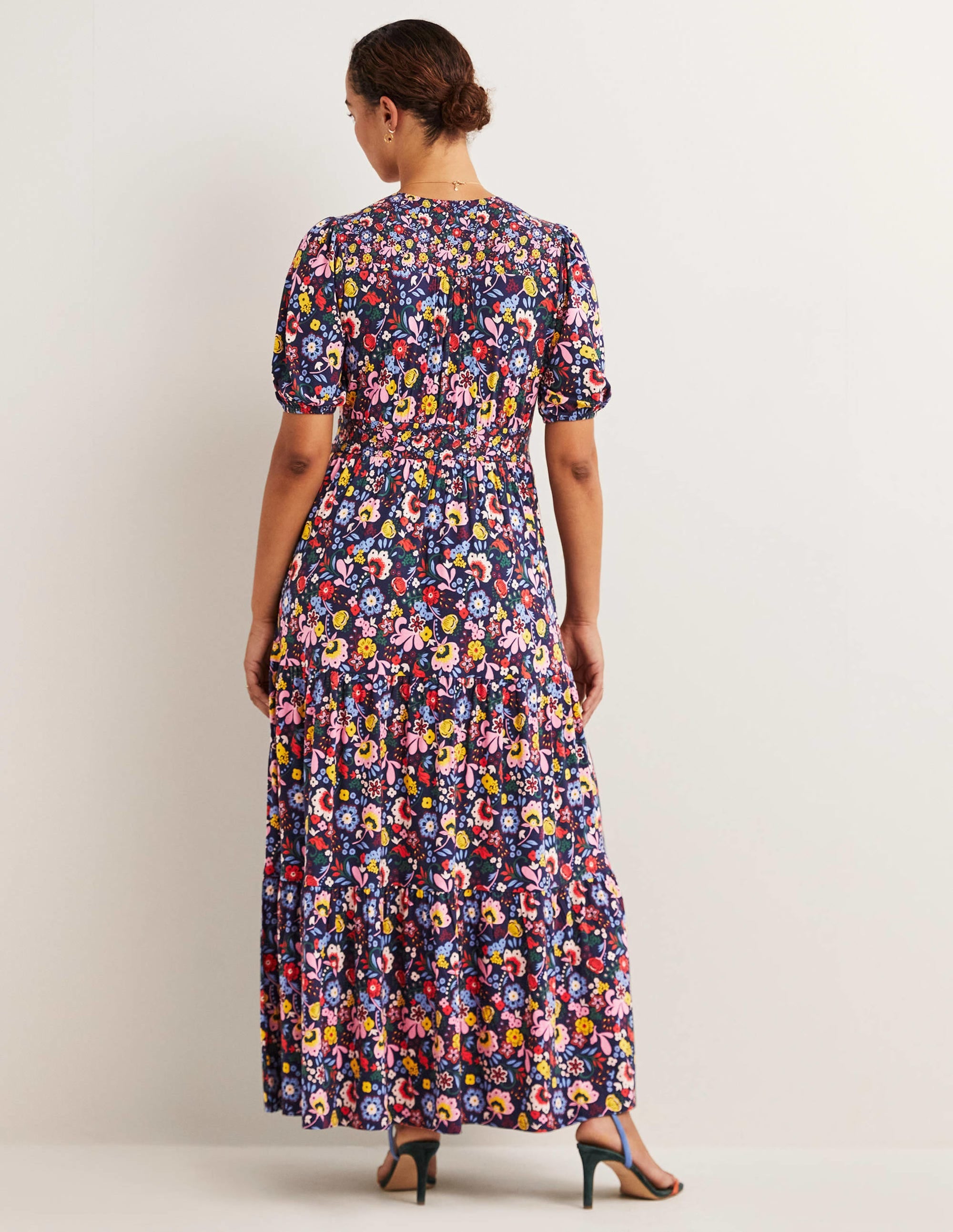 Tiered Jersey Maxi Tea Dress-Navy, Pretty Paradise - Image 3