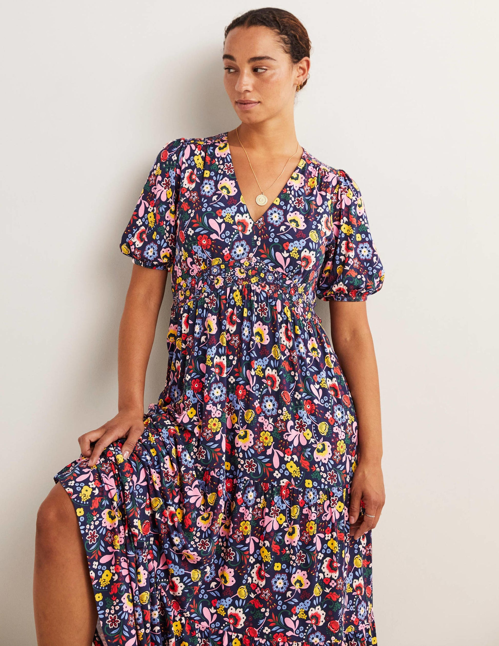 Tiered Jersey Maxi Tea Dress-Navy, Pretty Paradise-4