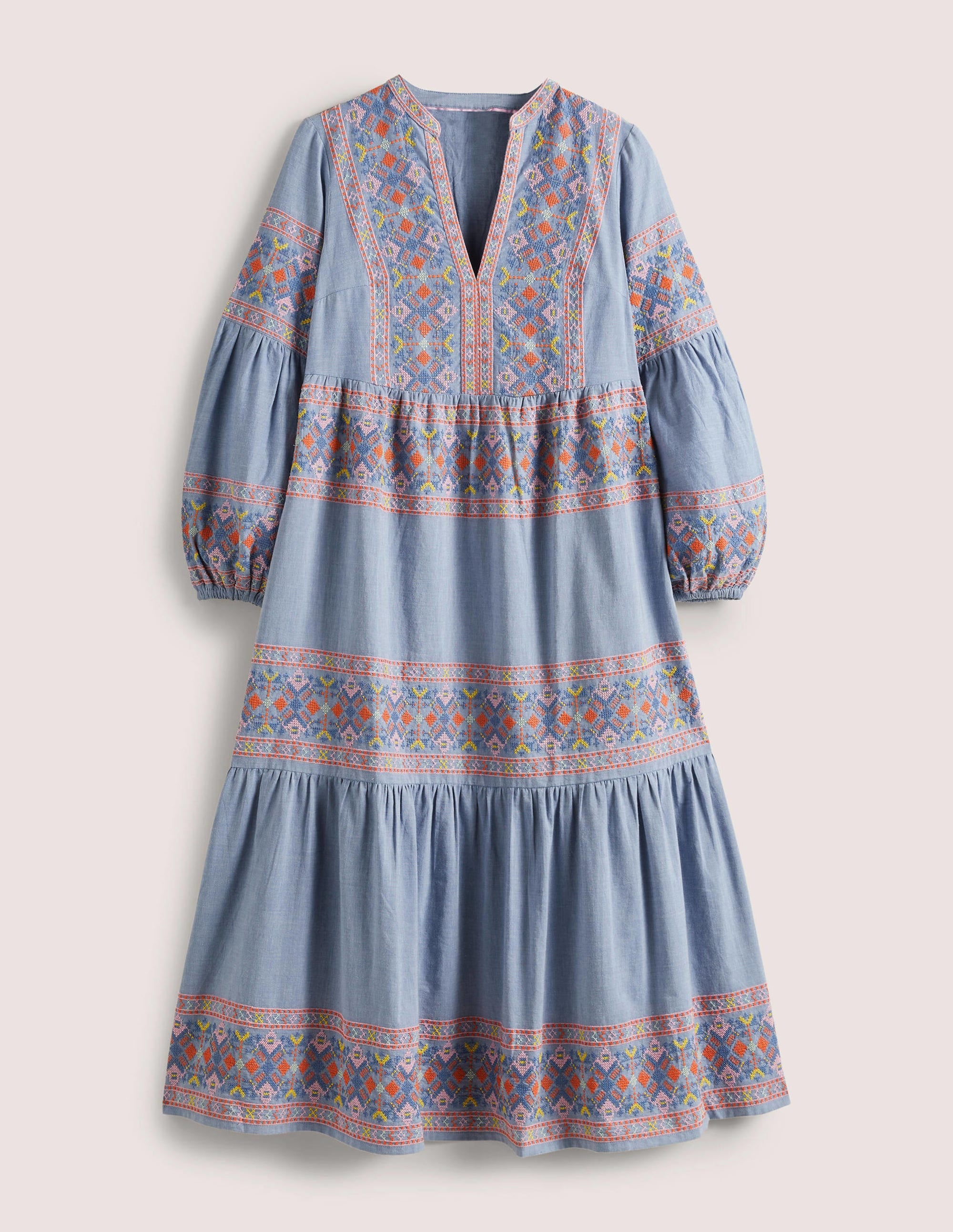 Robe longue brodée à volants-Chambray clair - Image 10