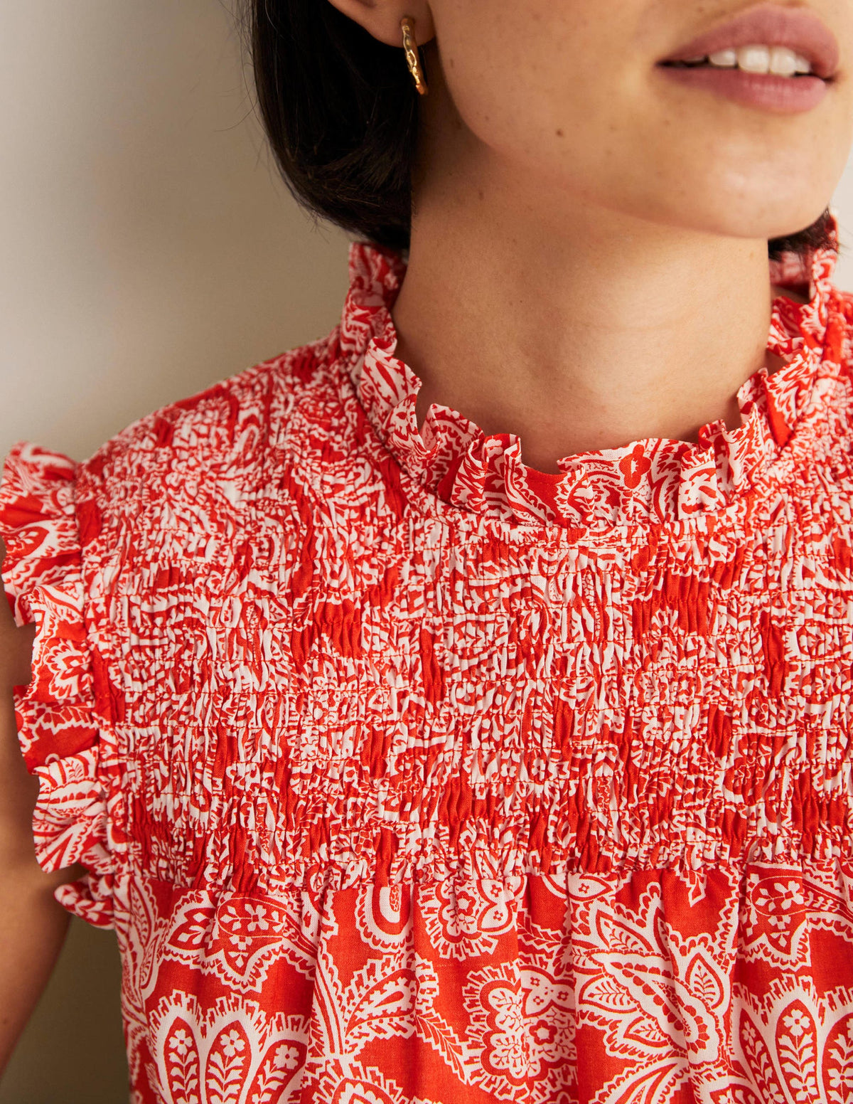 Sleeveless Smocked Mini Dress-Firecracker, Paisley Bud - Image 6