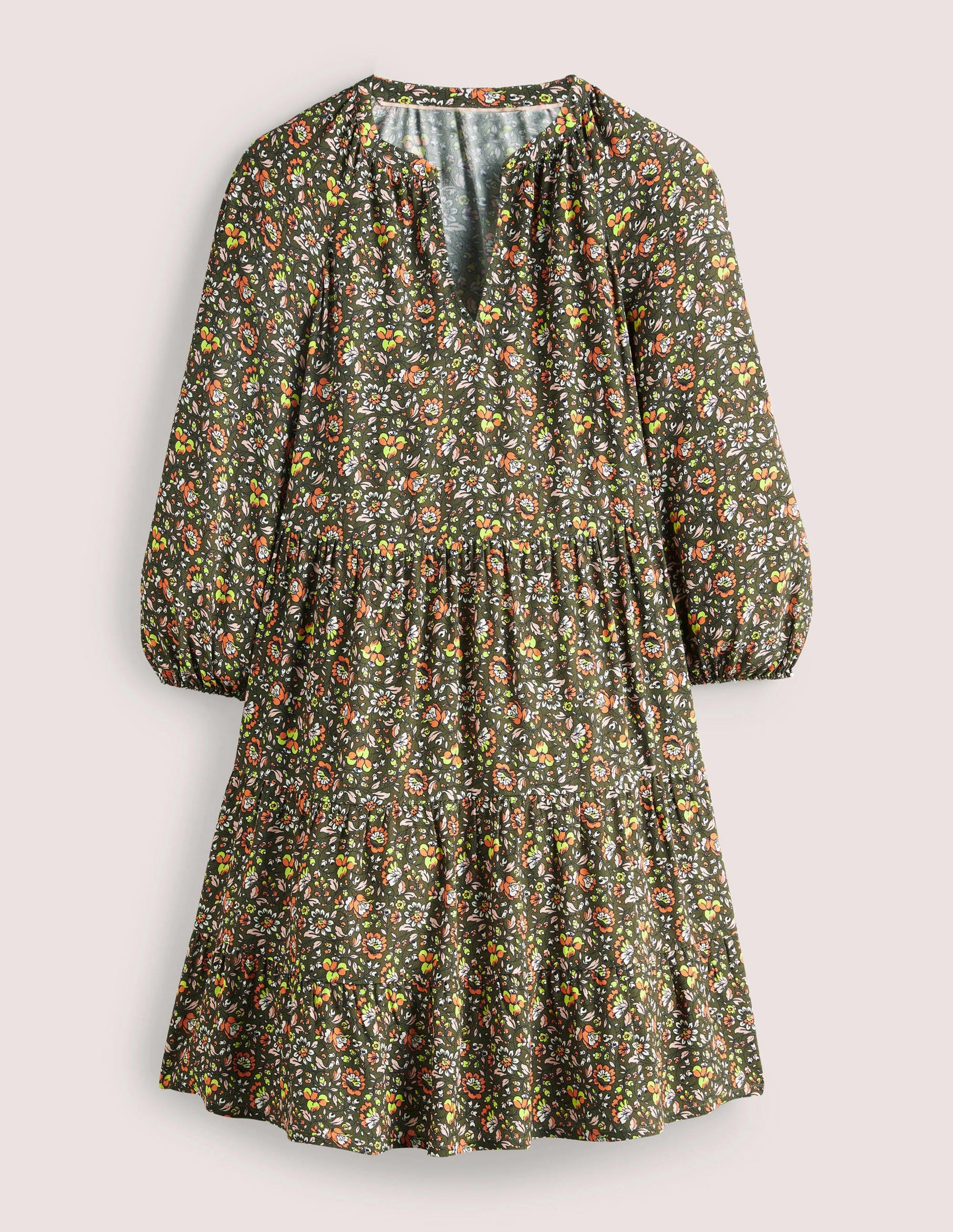 Robe volantée à col cranté-Basilic, motif Botanic Meadow-8