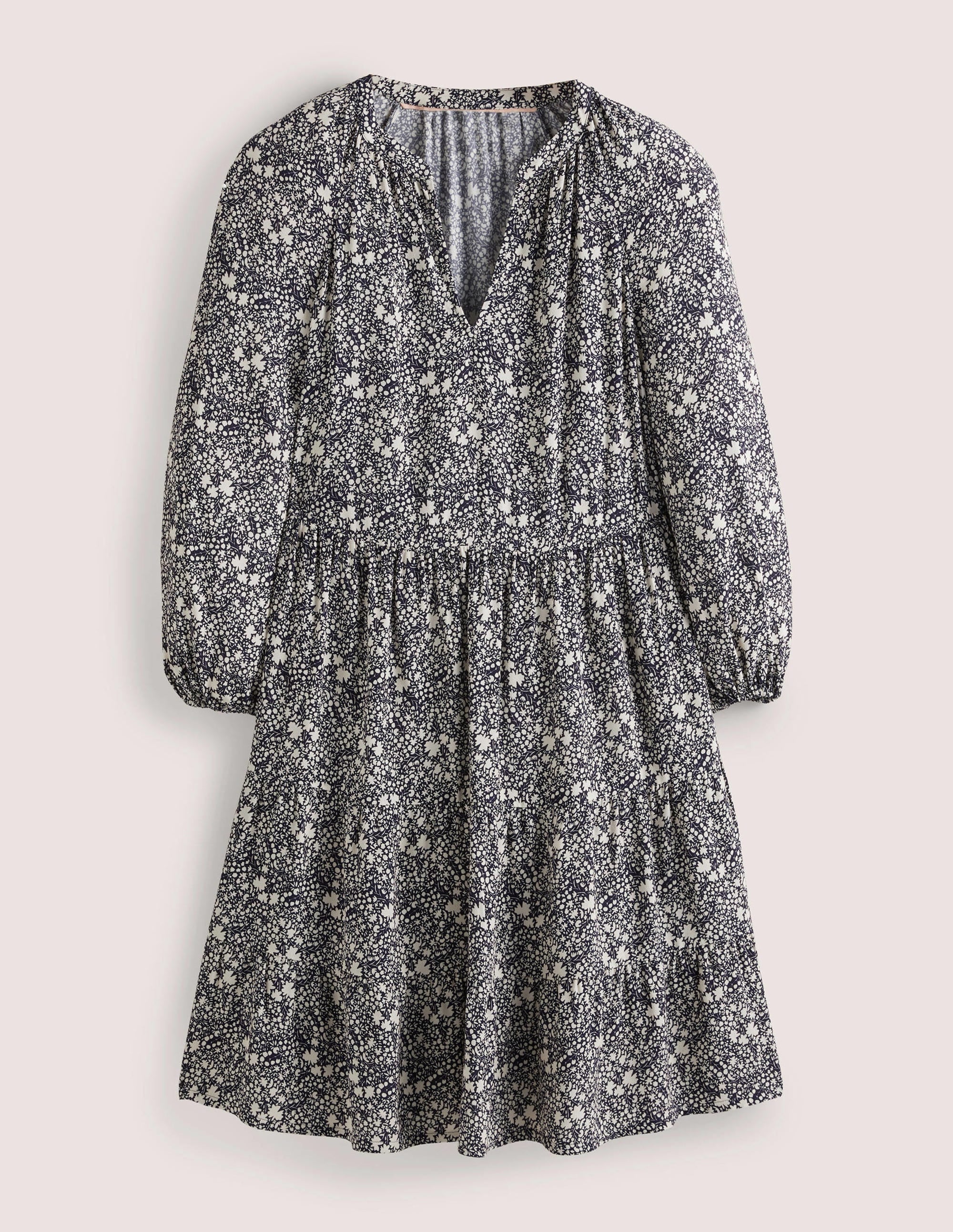 Robe volantée à col cranté-Bleu marine, motif Abstract Ditsy - Image 5