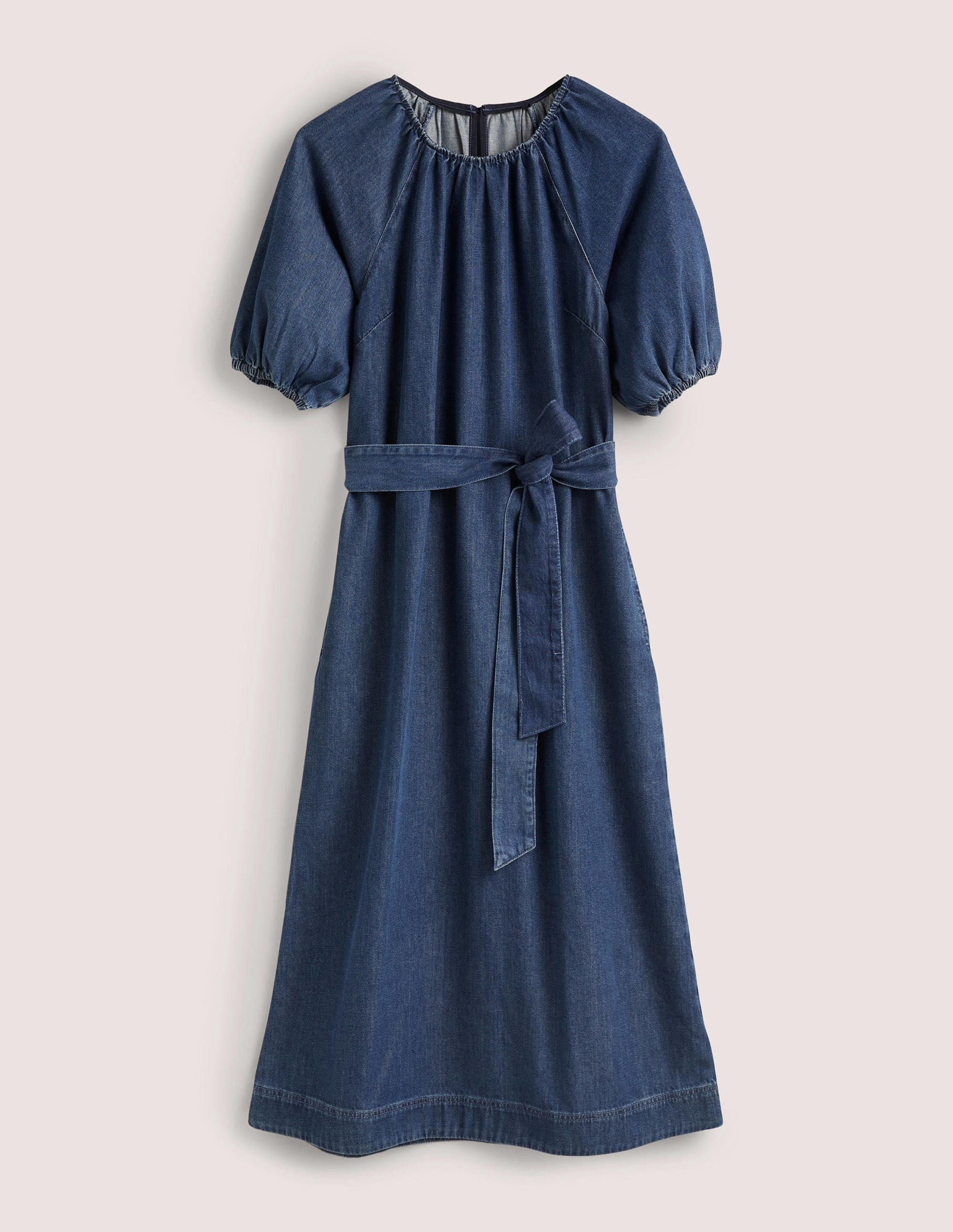 Robe midi droite à manches bouffantes-Denim moyen - Image 8