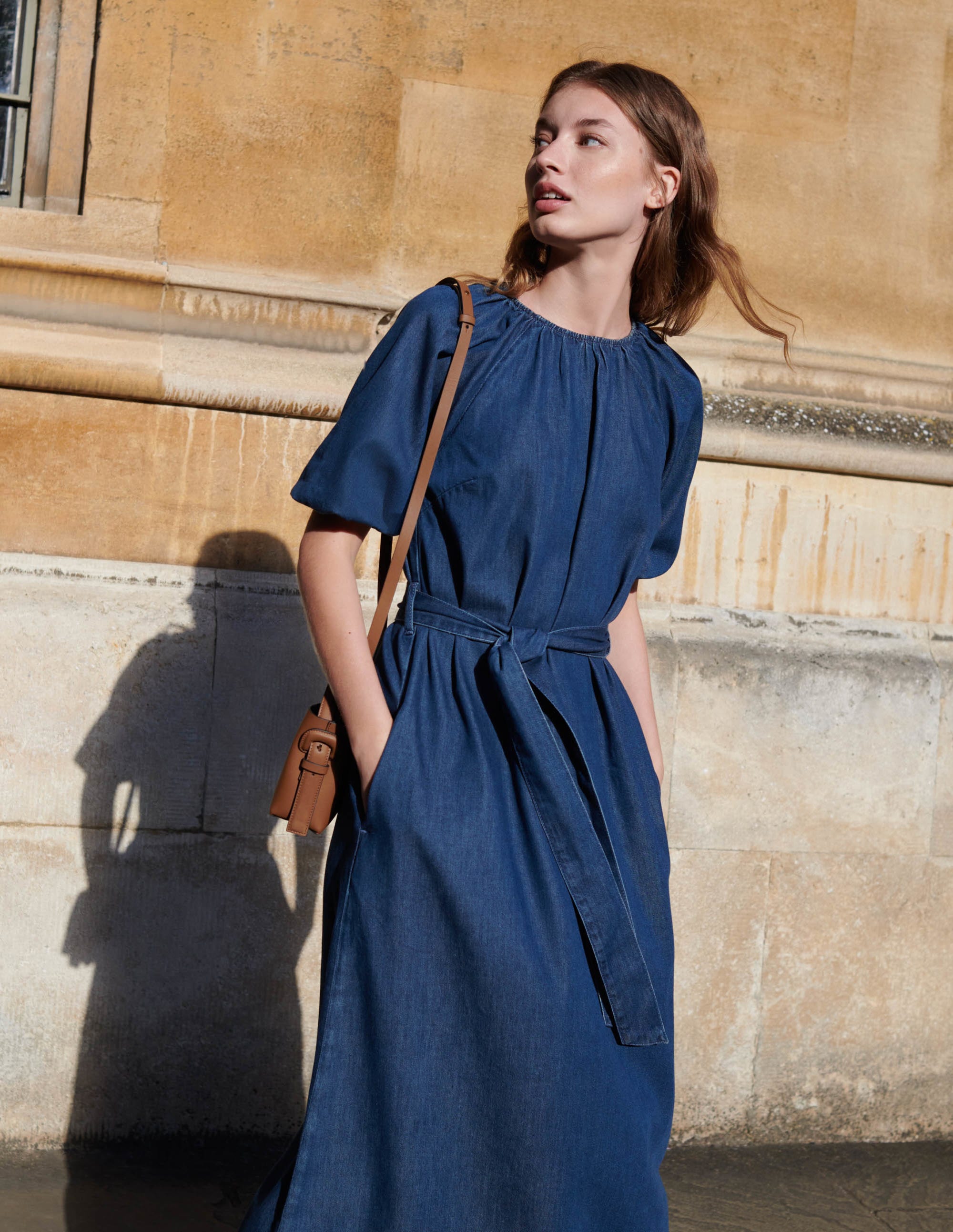 Robe midi droite à manches bouffantes-Denim moyen - Image 10