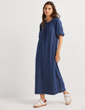 Robe midi droite à manches bouffantes-Denim moyen