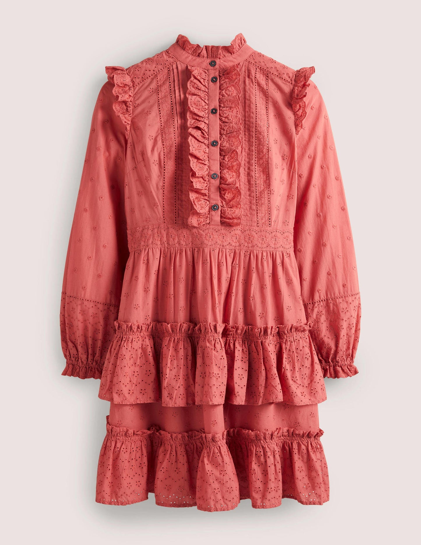 Mixed Broderie Shirt Dress-Dusty Red