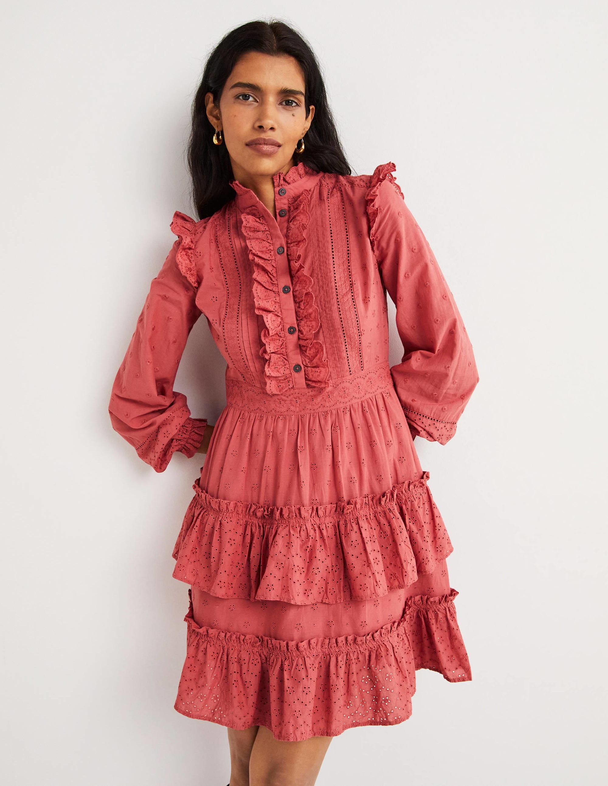 Hemdblusenkleid mit Lochstickereimix-Staubrot - Image 1