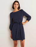 Robe fourreau en jersey à détail noué-Bleu marine