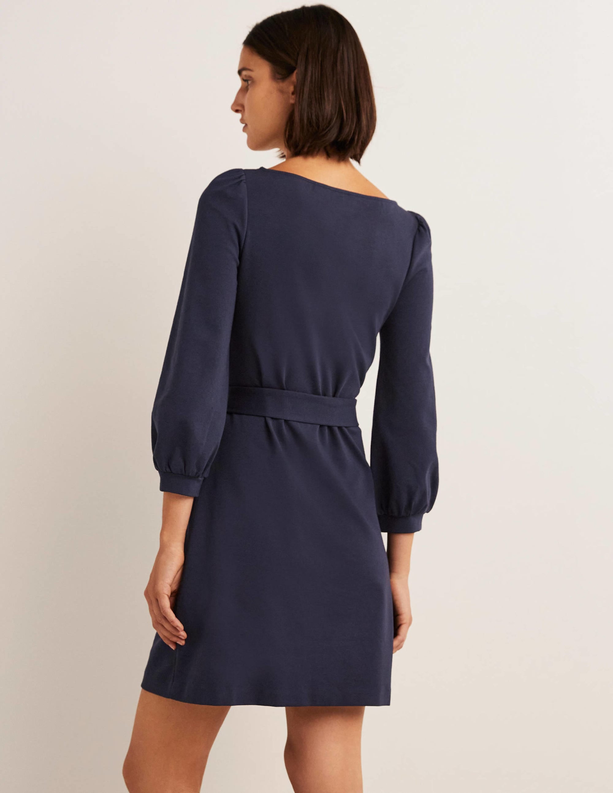 Robe fourreau en jersey à détail noué-Bleu marine - Image 3