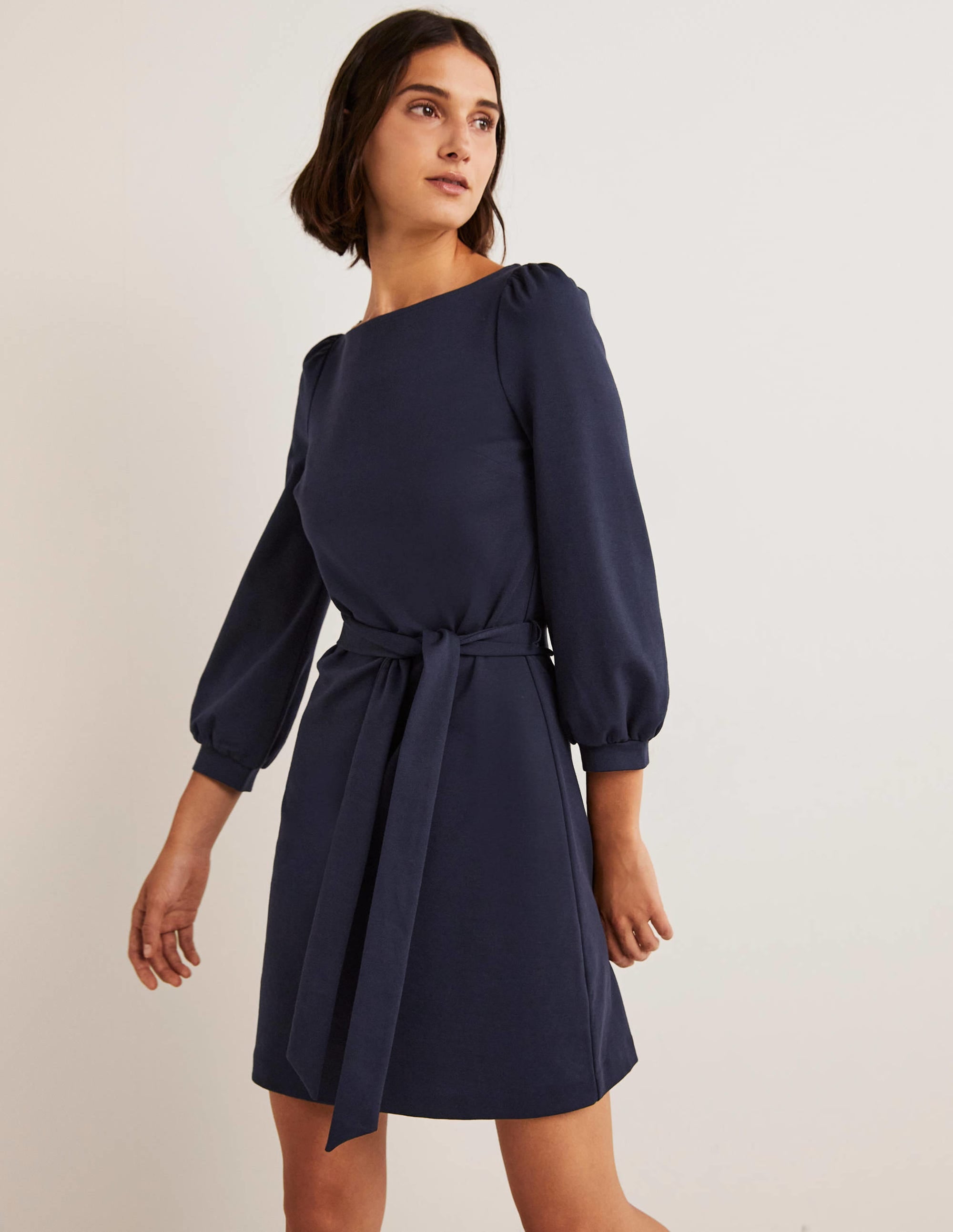 Robe fourreau en jersey à détail noué-Bleu marine - Image 4