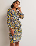 Tie Detail Jersey Shift Dress-Navy, Tulip Cluster
