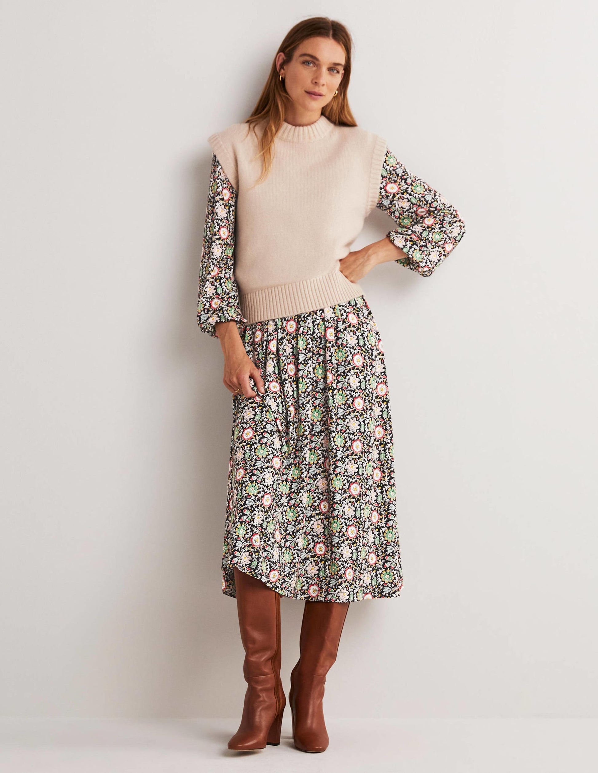 Robe midi en jersey à manches longues-Multi, motif Enchanting Twig-6