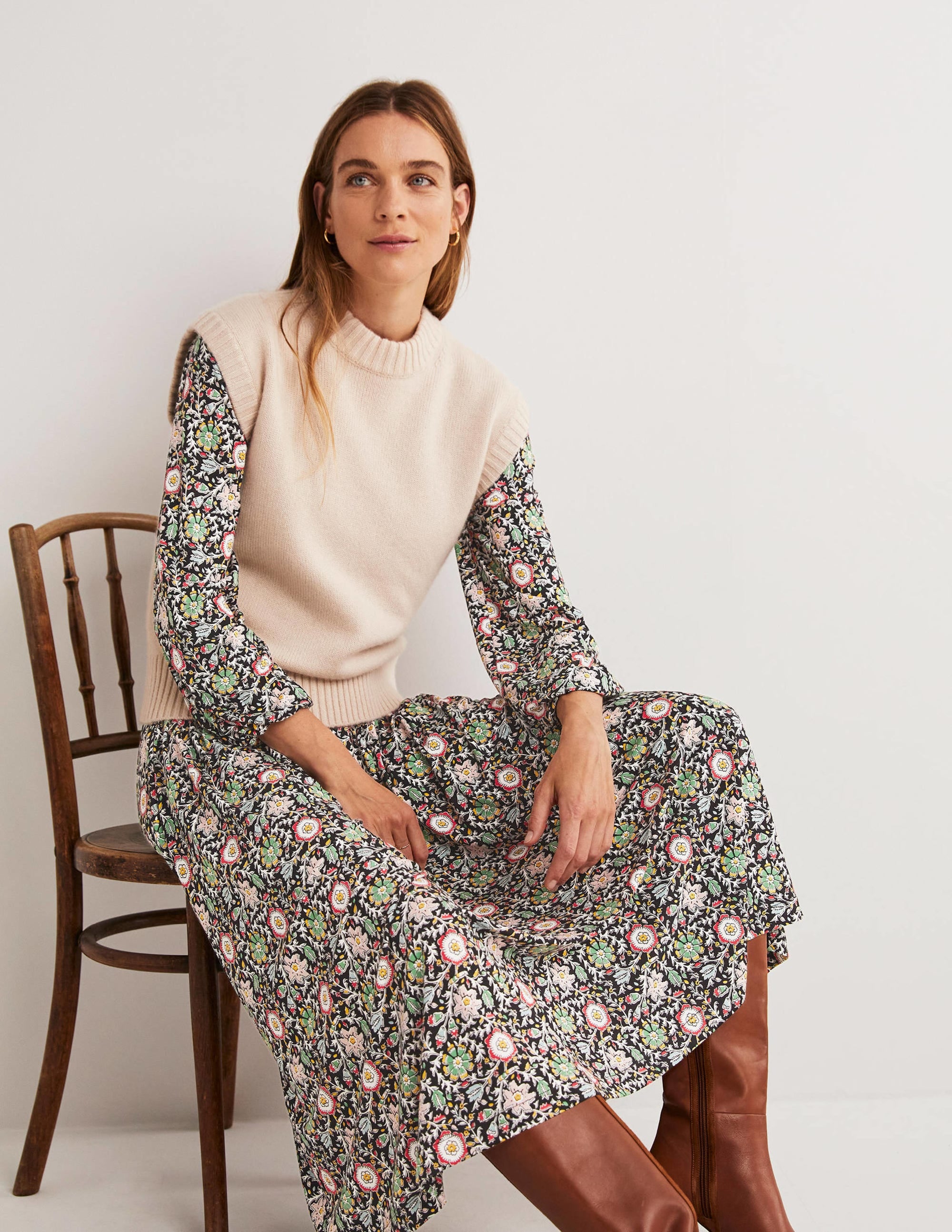 Robe midi en jersey à manches longues-Multi, motif Enchanting Twig - Image 1