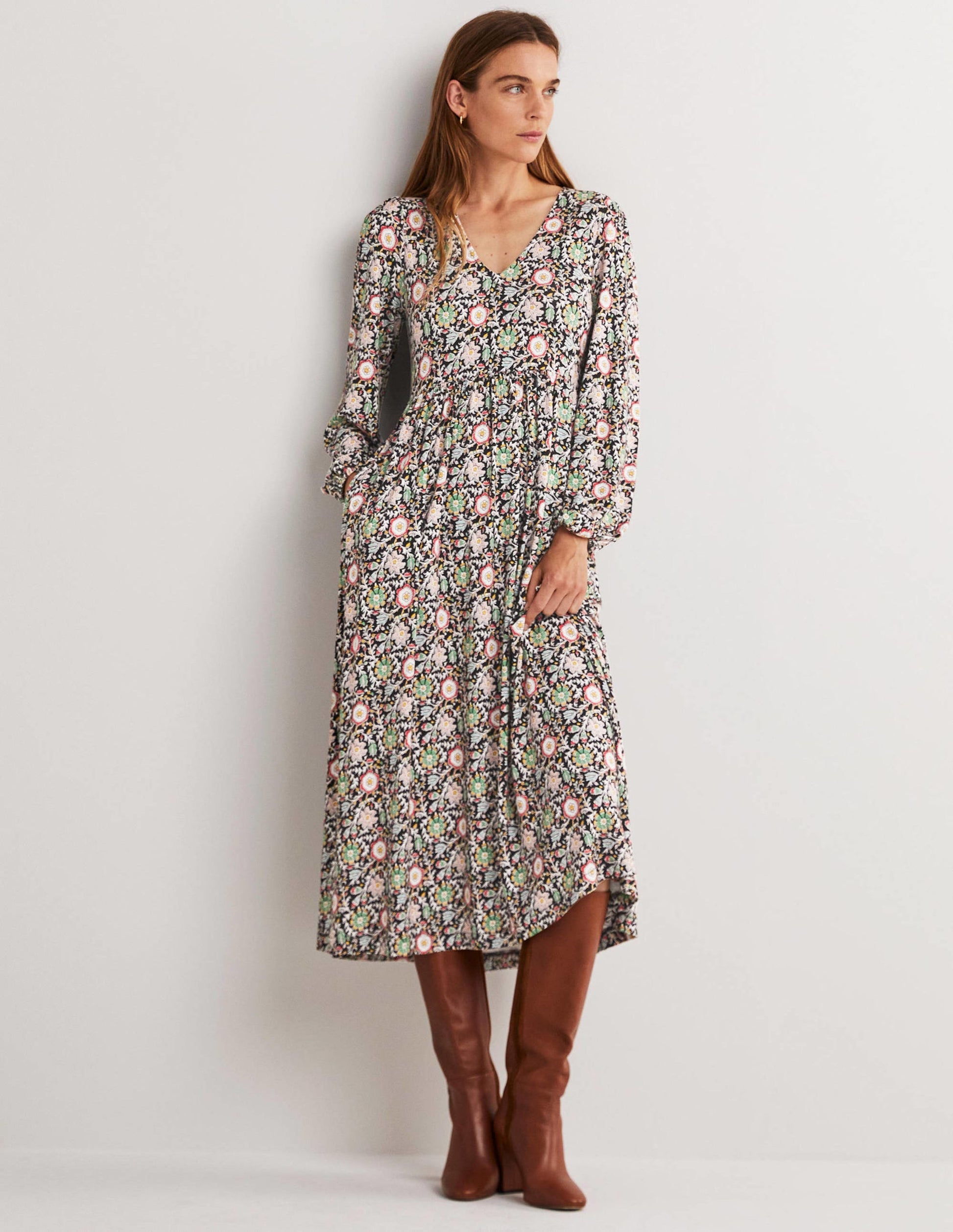 Robe midi en jersey à manches longues-Multi, motif Enchanting Twig-2