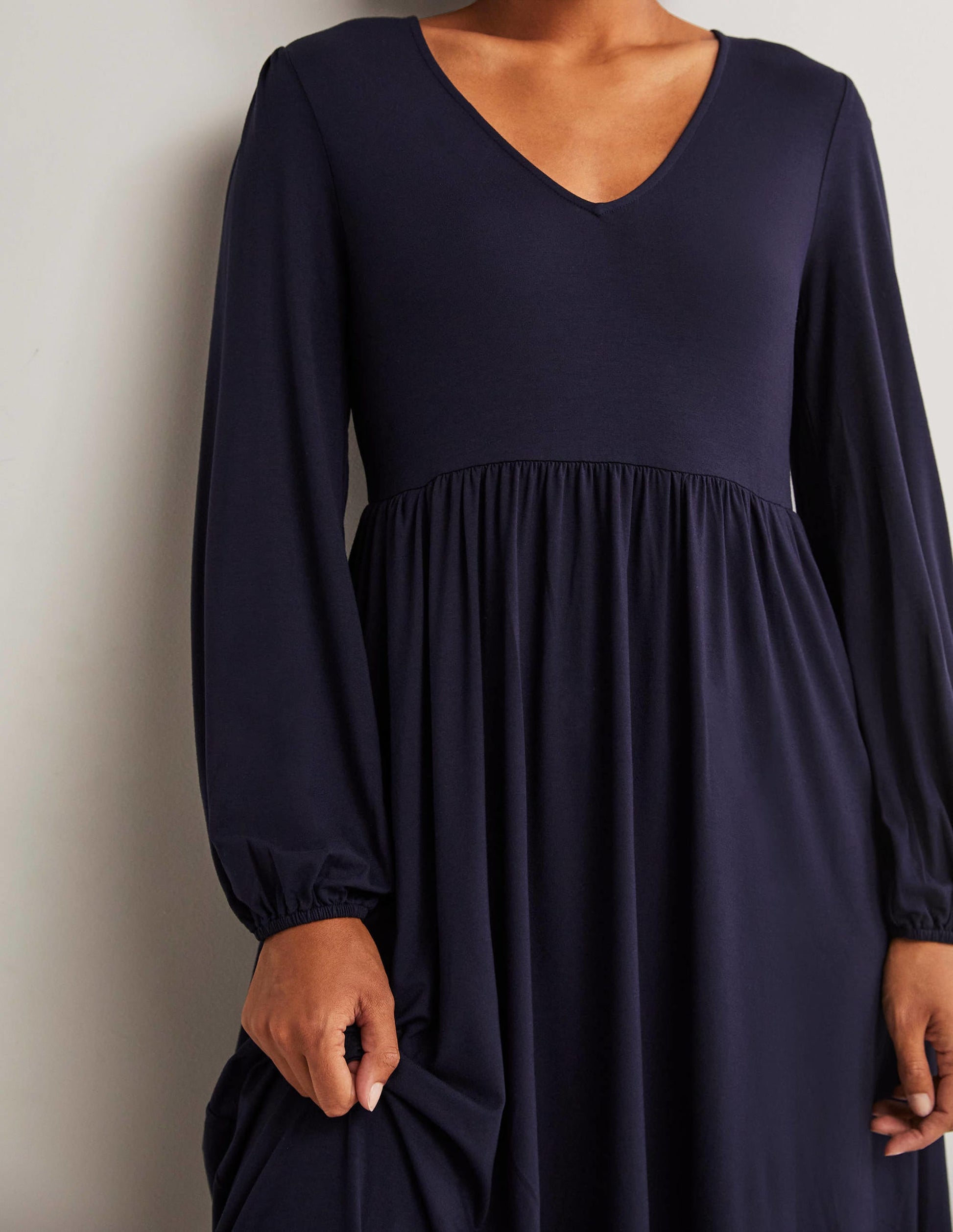 Robe midi en jersey à manches longues-Bleu marine-2