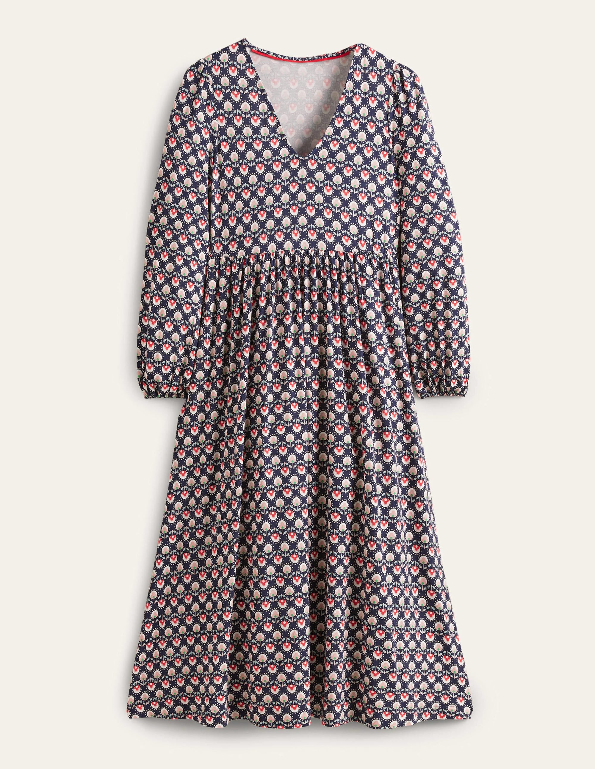 Jersey-Midikleid mit langen Ärmeln-Französisches Navy, Knospenmuster - Image 6