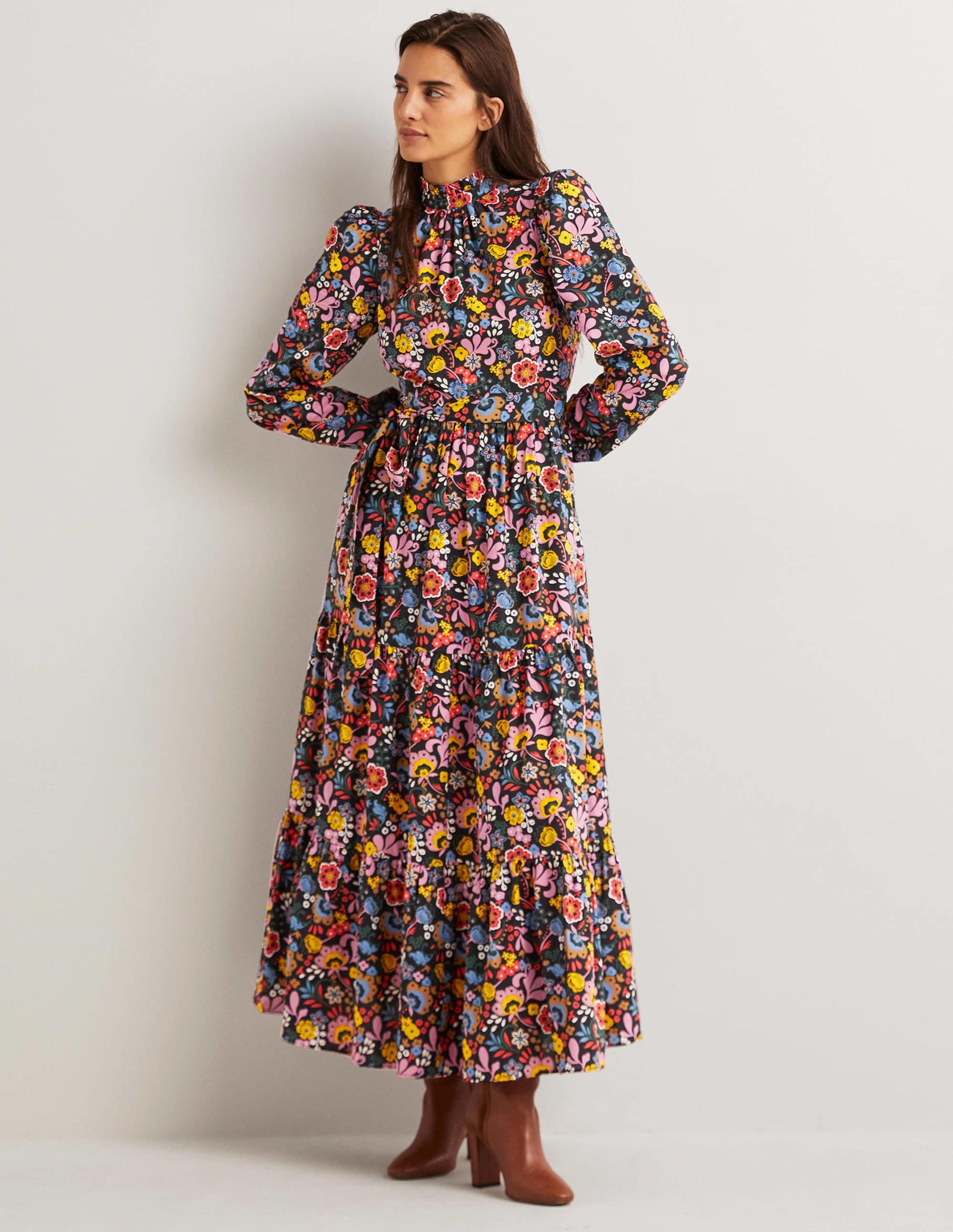 Mutton Sleeve Maxi Dress-Multi, Pretty Paradise - Image 1