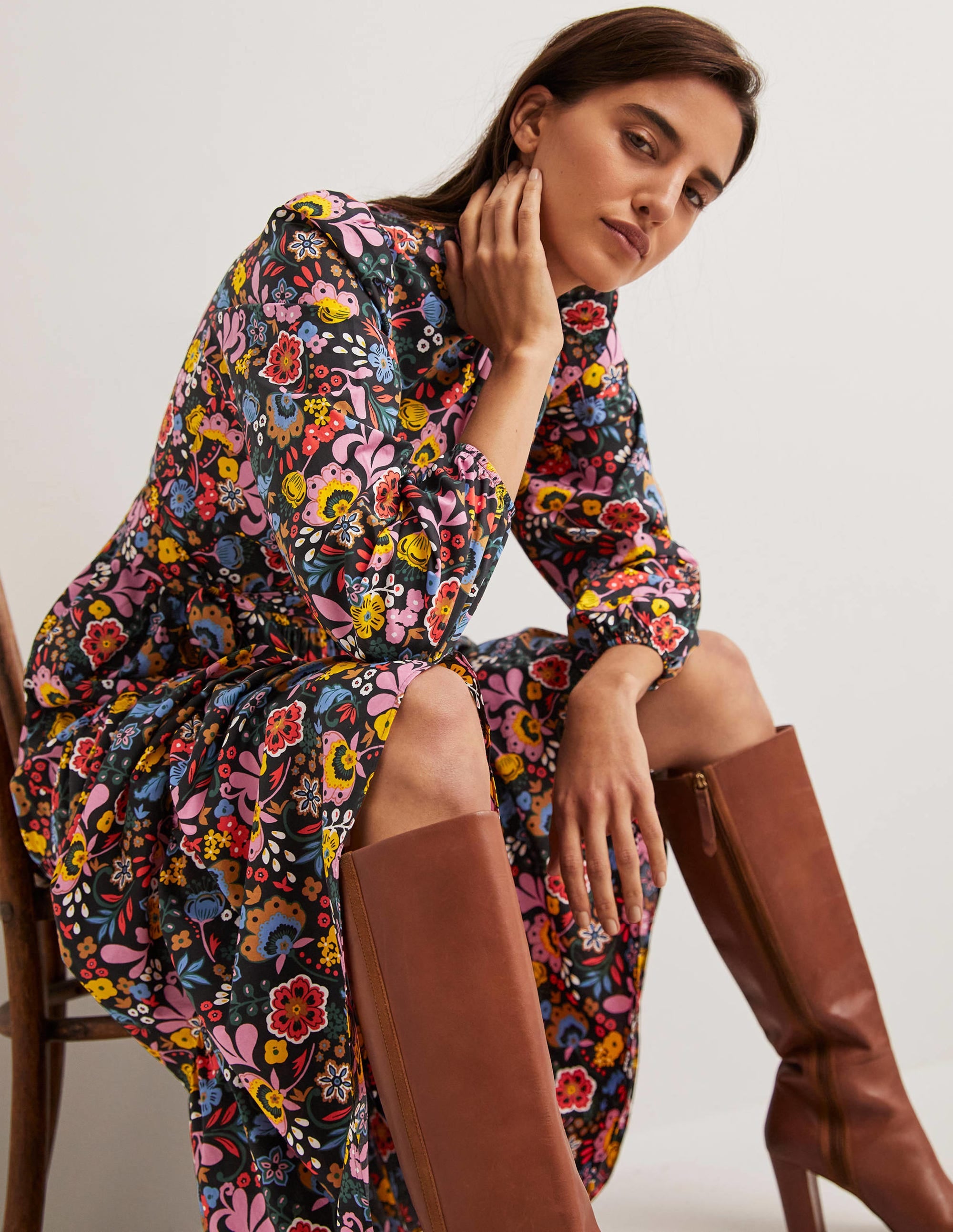 Mutton Sleeve Maxi Dress-Multi, Pretty Paradise - Image 4