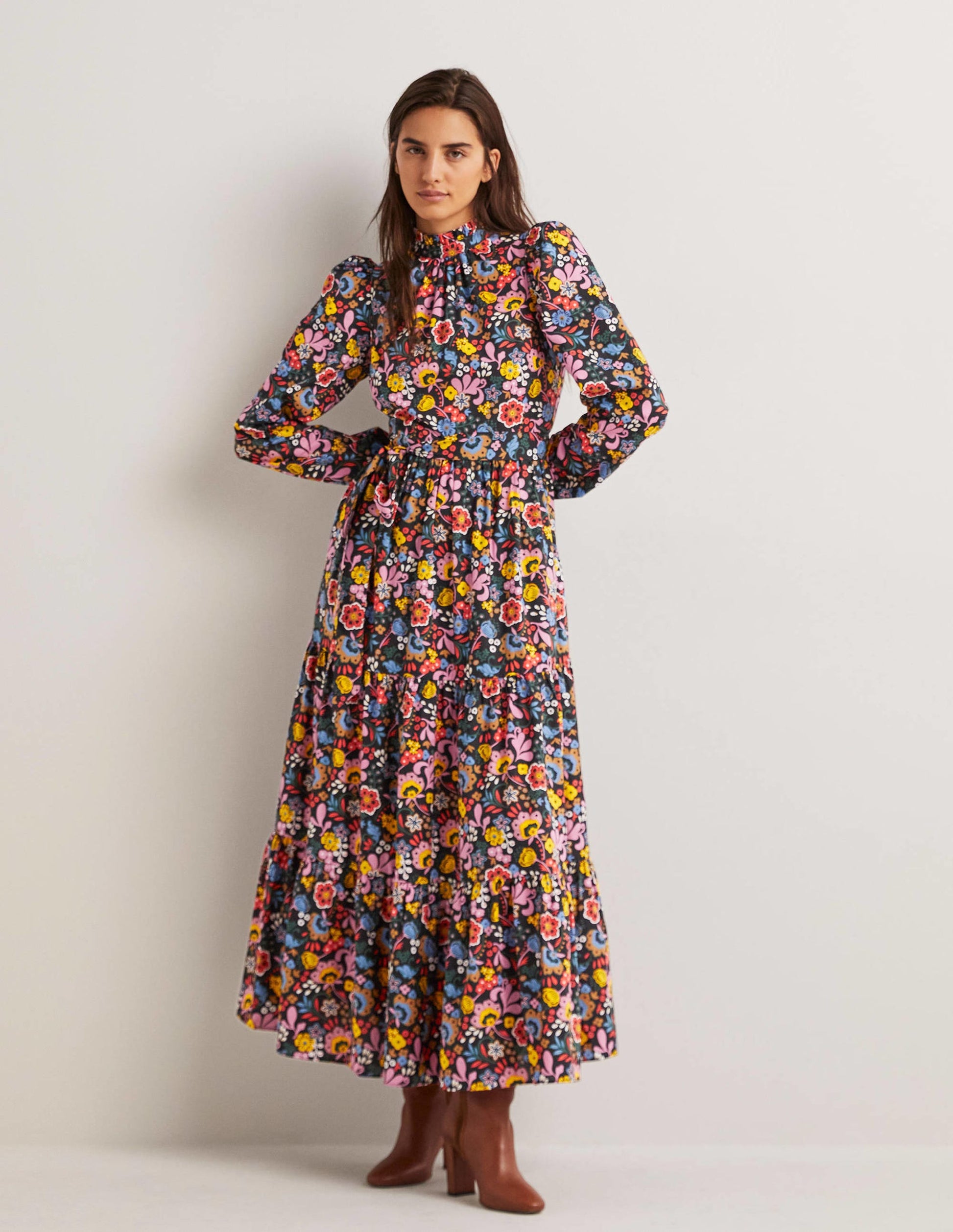 Mutton Sleeve Maxi Dress-Multi, Pretty Paradise-5